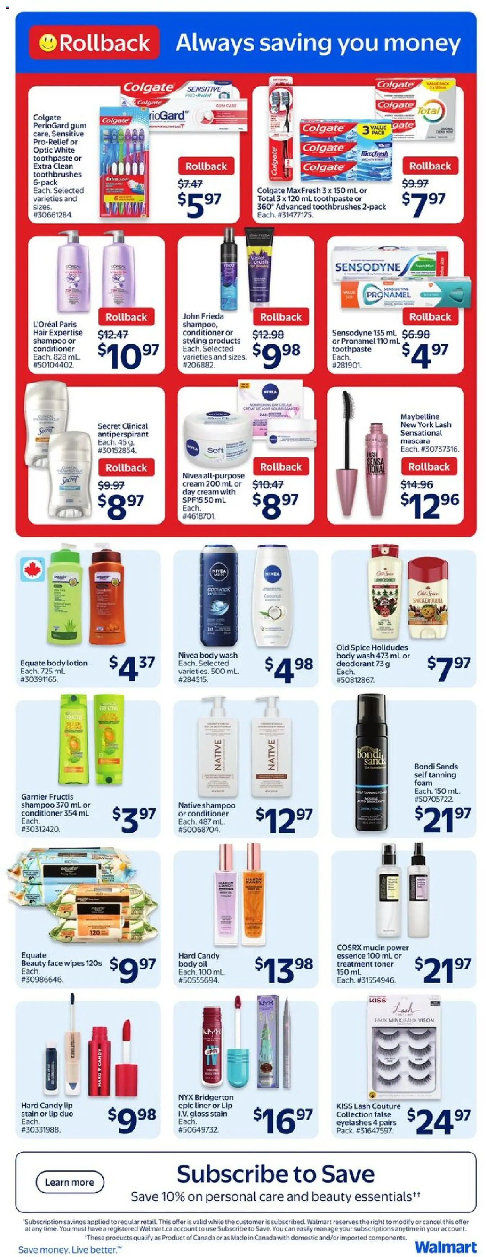 Walmart flyer valid from 23.10.2025 | Page: 13 | Products: Mascara, Shampoo, Body wash, Antiperspirant
