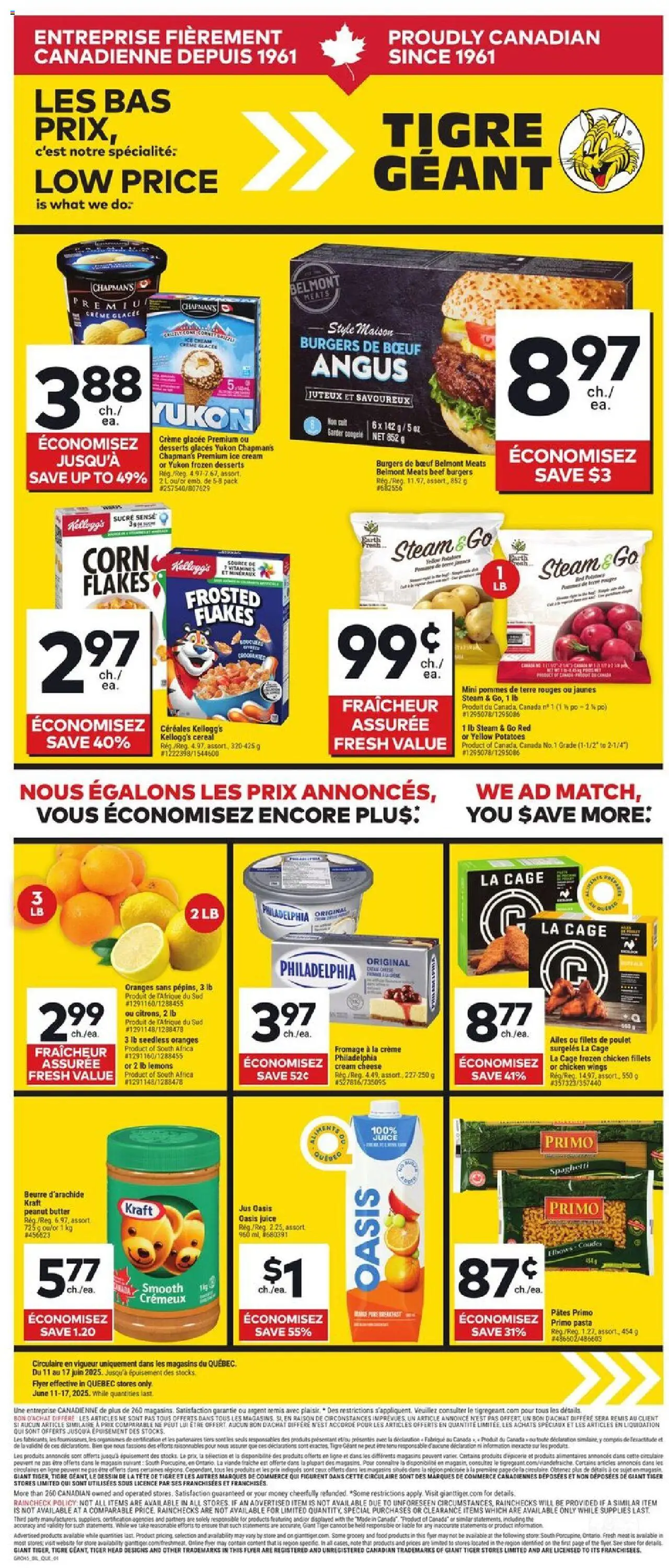 Giant Tiger flyer valid from 11.06.2025 | Page: 1 | Products: Cream, Chicken wings, Butter, Cheese