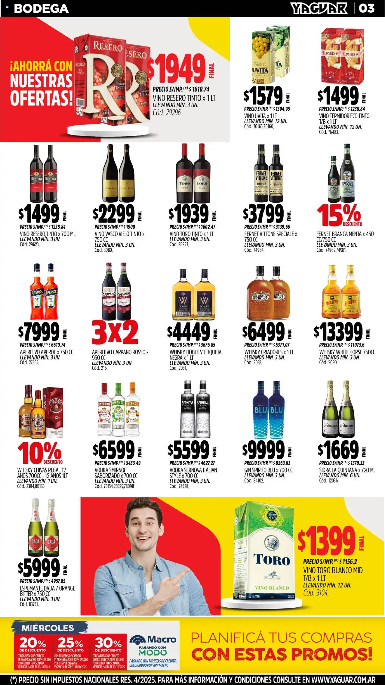 Yaguar - Trelew │ válido desde el 20.10.2025 | Página: 3 | Productos: Vodka, Whisky, Gin, Vino