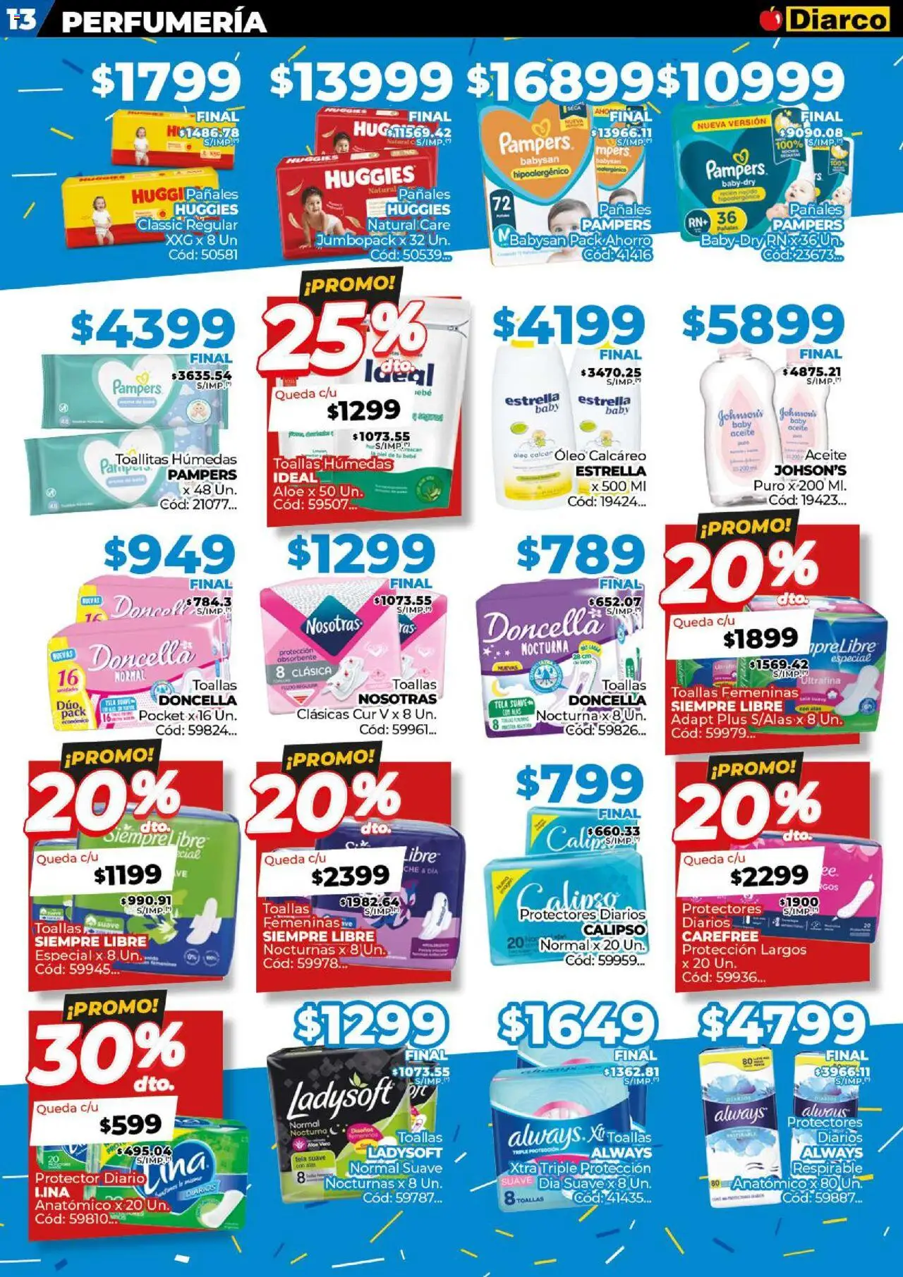 Diarco ofertas │ válido desde el 25.08.2025 | Página: 13 | Productos: Toallas, Toallitas húmedas, Pañales, Protectores diarios