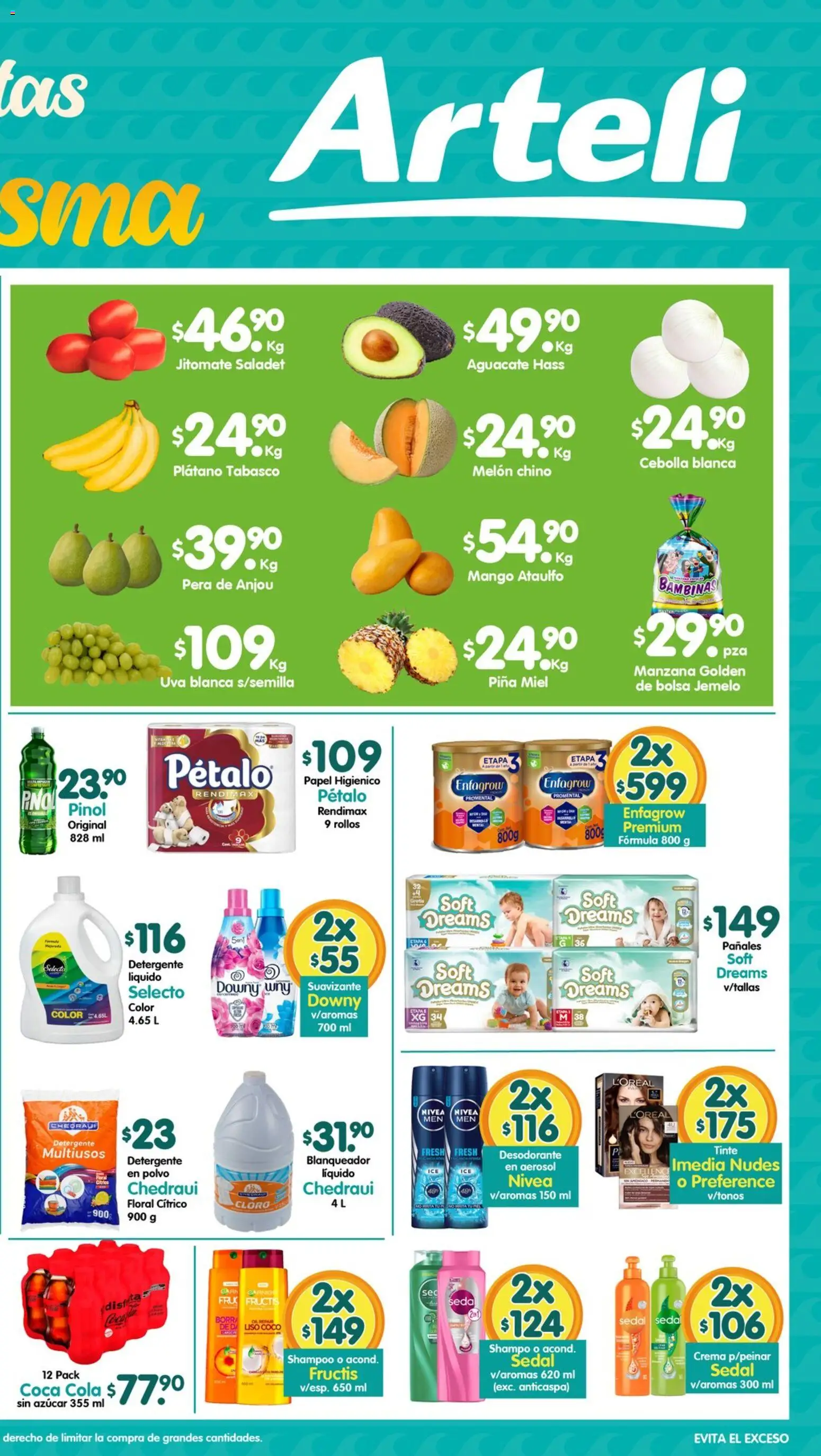 Nuevas ofertas de Arteli válidas en toda la República Mexicana desde el 09.03.2026. ¡Encuentra las mejores ofertas en Arteli folleto Tuxpan! | Página: 2 | Productos: Bolsa, Aguacate, Uva, Pañales