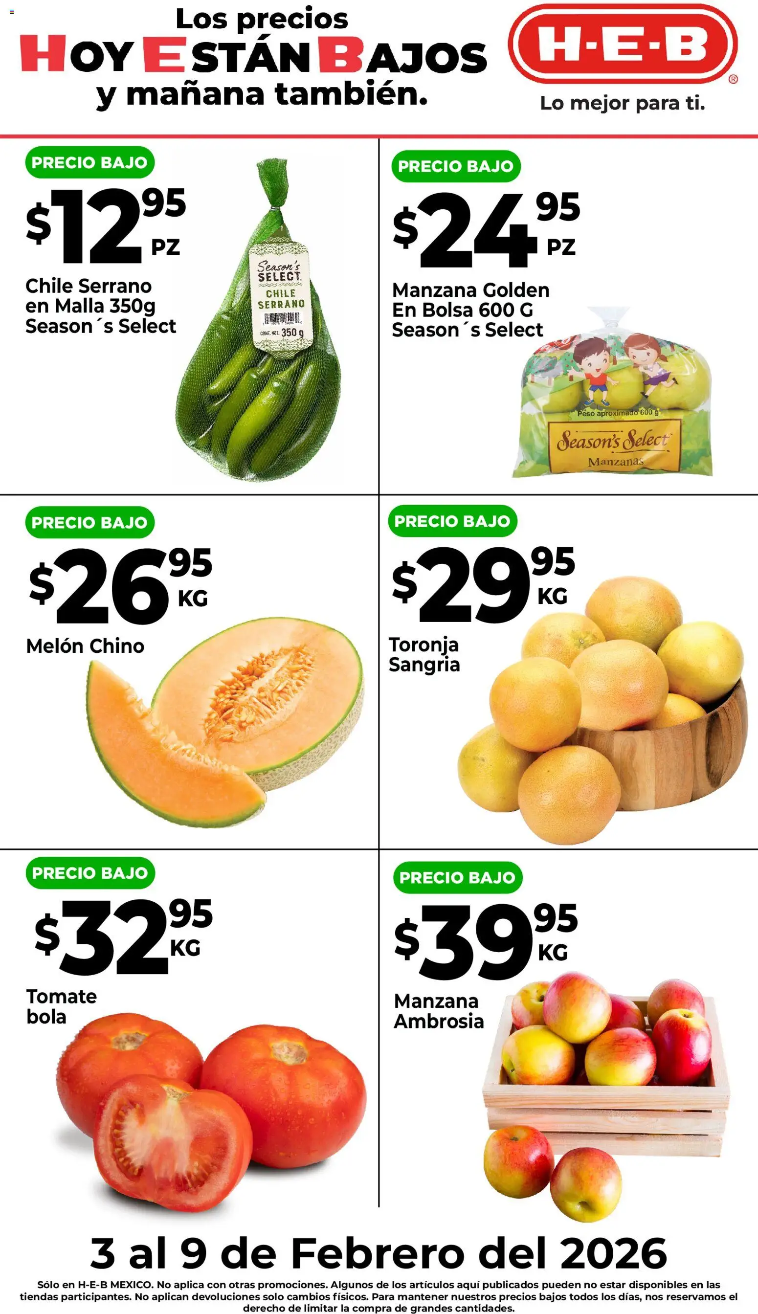 Nuevas ofertas de H-E-B válidas en toda la República Mexicana desde el 03.02.2026. ¡Encuentra las mejores ofertas en H-E-B folleto Rebajado! | Página: 2 | Productos: Melón, Manzana, Manzanas, Malla