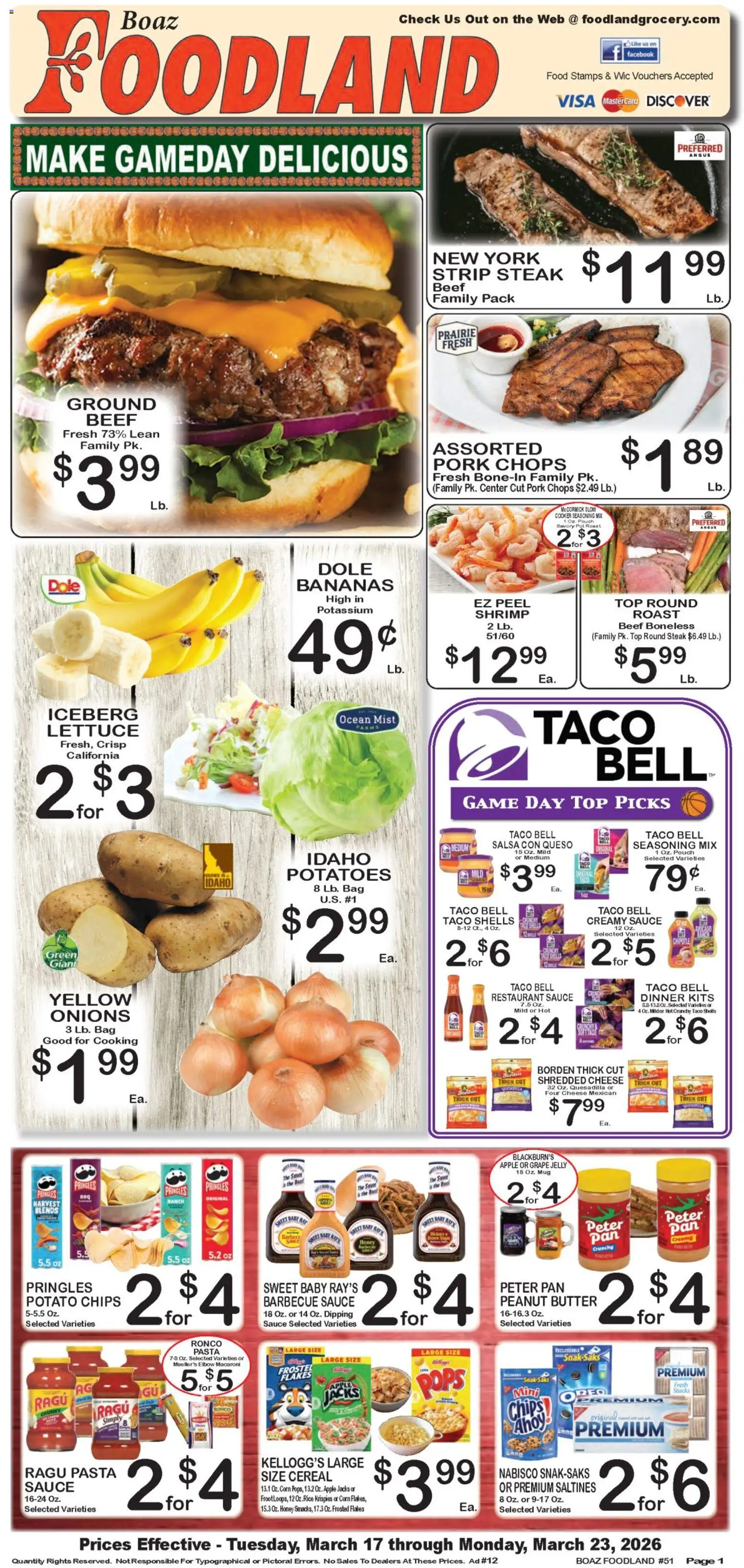Foodland Weekly Ad - valid from 17.03.2026 | Page: 1 | Products: Lettuce, Cheese, Beef, Bag
