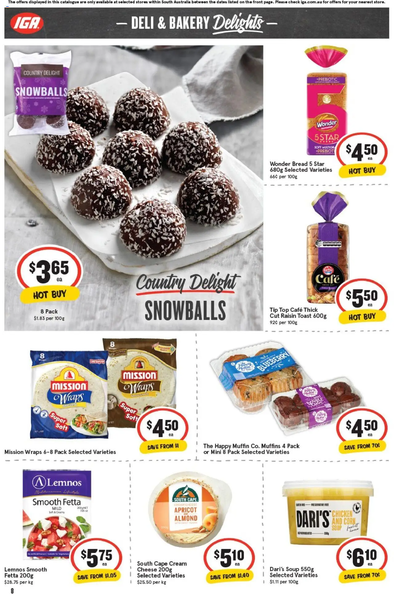 IGA catalogue - valid from 22.10.2025 | Page: 8 | Products: Bread, Chicken, Muffins, Cream
