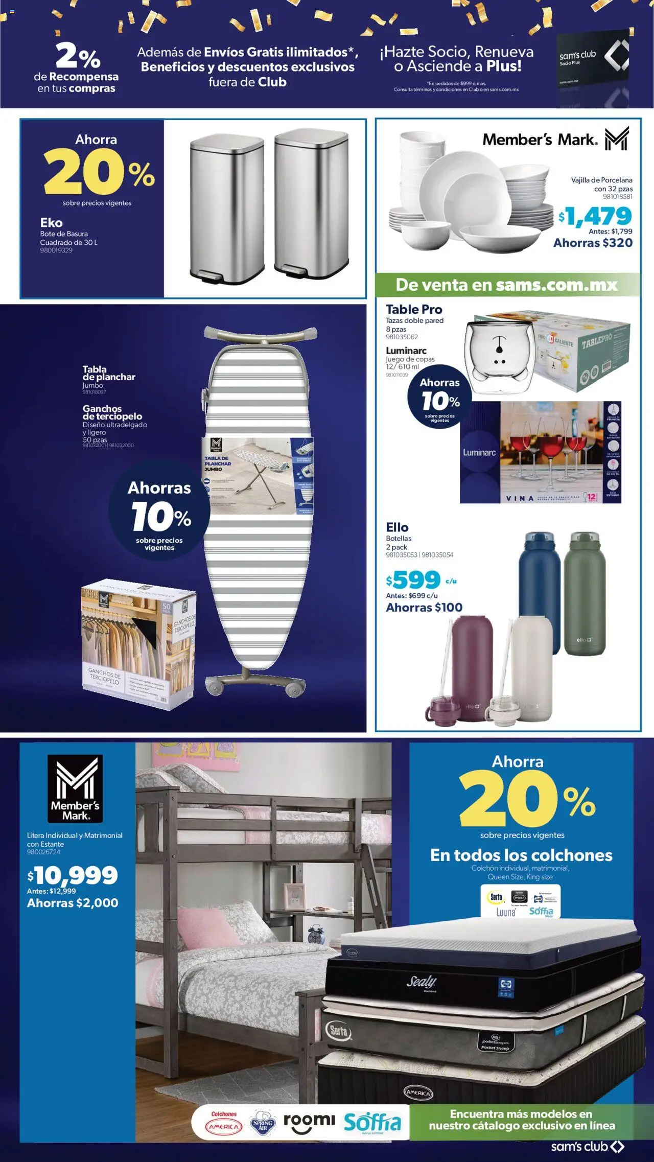 Nuevas ofertas de Sam's Club válidas en toda la República Mexicana desde el 01.10.2025. ¡Encuentra las mejores ofertas en Sam's Club - Catálogo Plus Fest Nacional! | Página: 6 | Productos: Estante, Juego, Colchón, Sobre