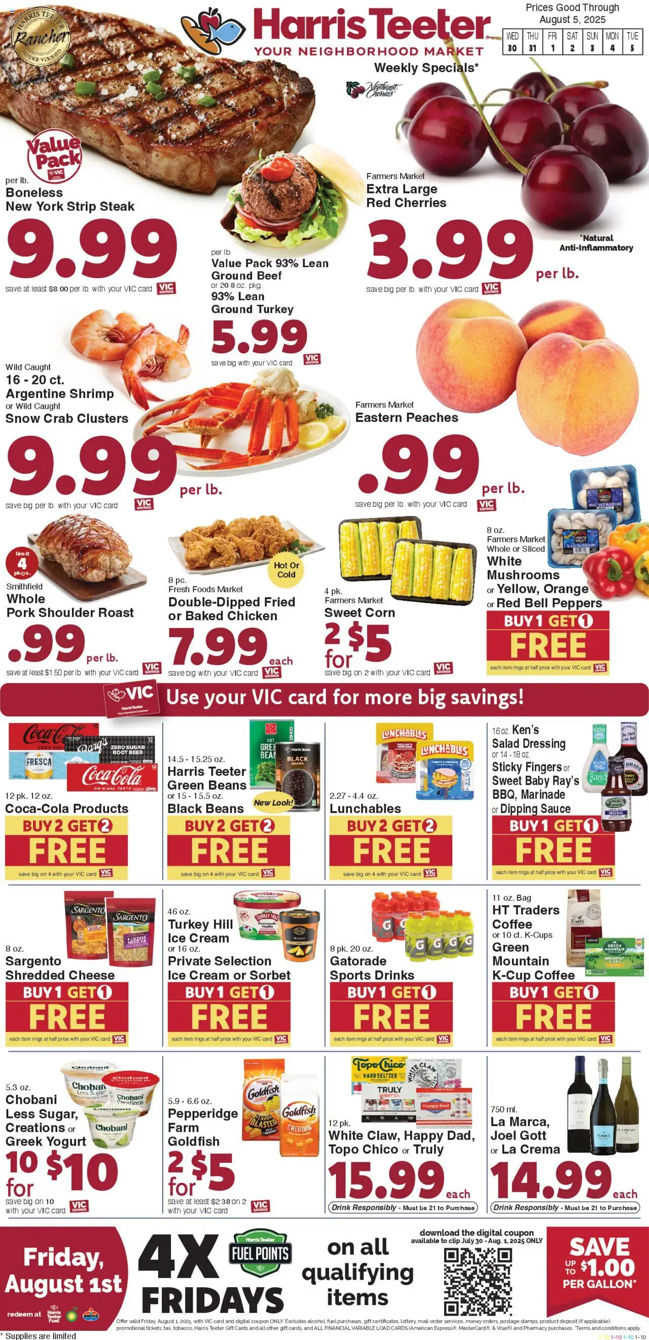 Harris Teeter Weekly Ad - valid from 30.07.2025 | Page: 1 | Products: Peppers, Mushrooms, Coffee, Beef