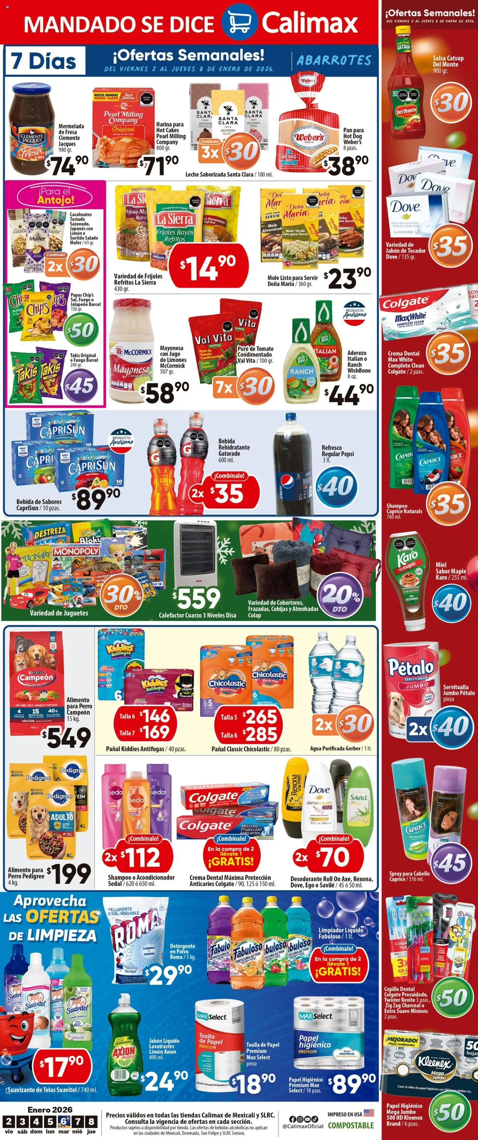 Nuevas ofertas de Calimax válidas en toda la República Mexicana desde el 02.01.2026. ¡Encuentra las mejores ofertas en Calimax folleto Mexicali y SLRC! | Página: 4 | Productos: Aderezo, Chocolate, Papel higiénico, Fragancia