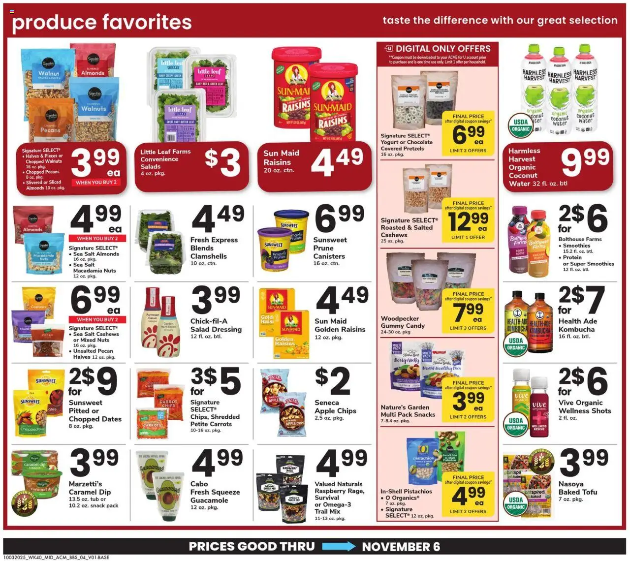 Acme Big Book of Savings - valid from 03.10.2025 | Page: 4 | Products: Chips, Salad, Raisins, Raspberry