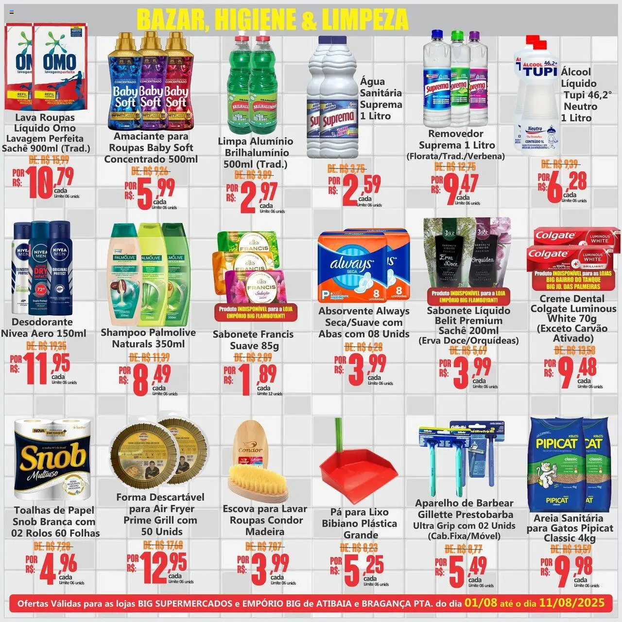 Big Supermercados Folheto - válido de 01.08.2025 | Página: 6 | Produtos: Shampoo, Cloro, Roupas, Aparelho de barbear
