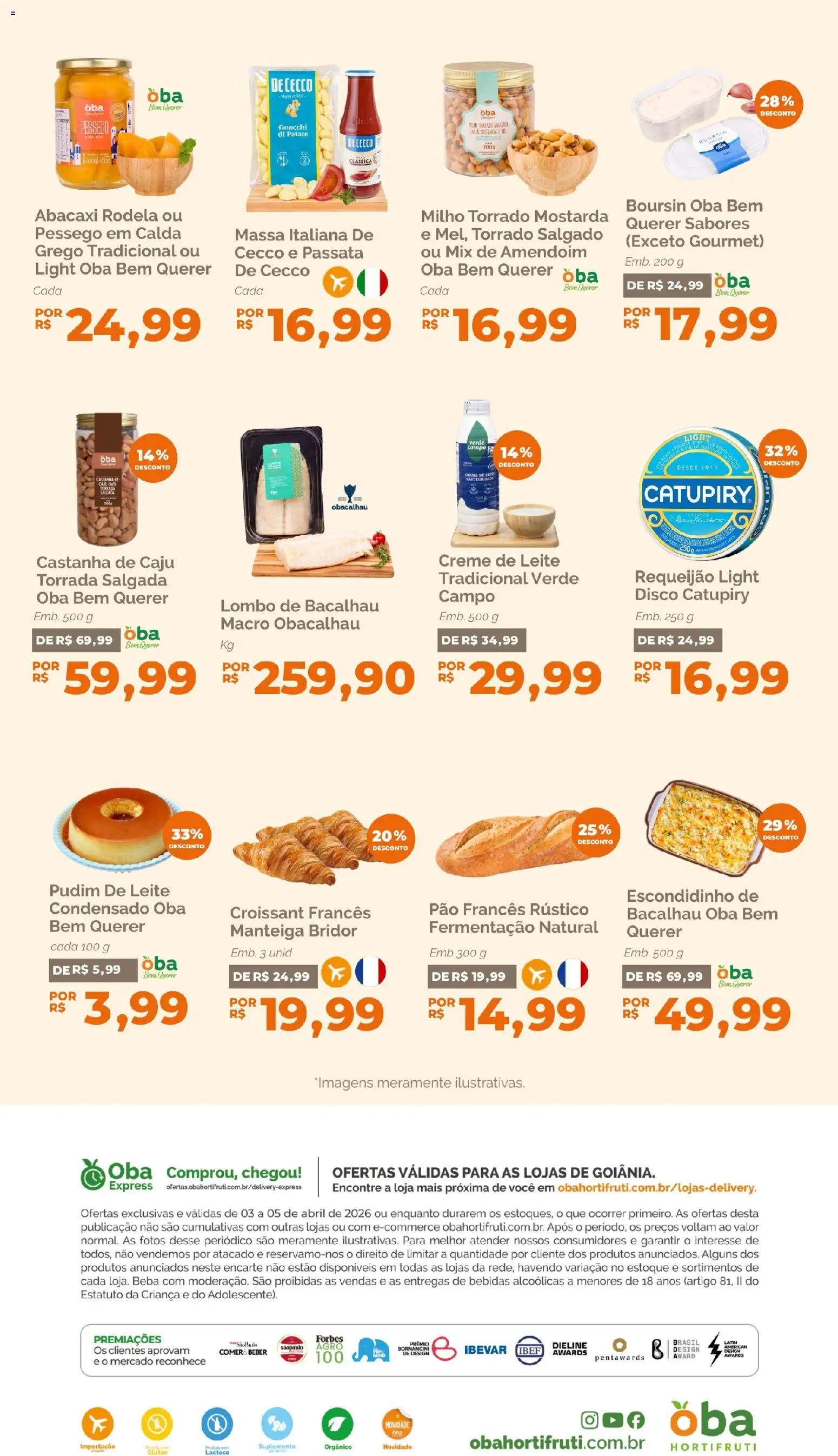 Oba Hortifruti Folheto - válido de 03.04.2026 | Página: 7 | Produtos: Pêssego, Pão, Massa, Leite condensado