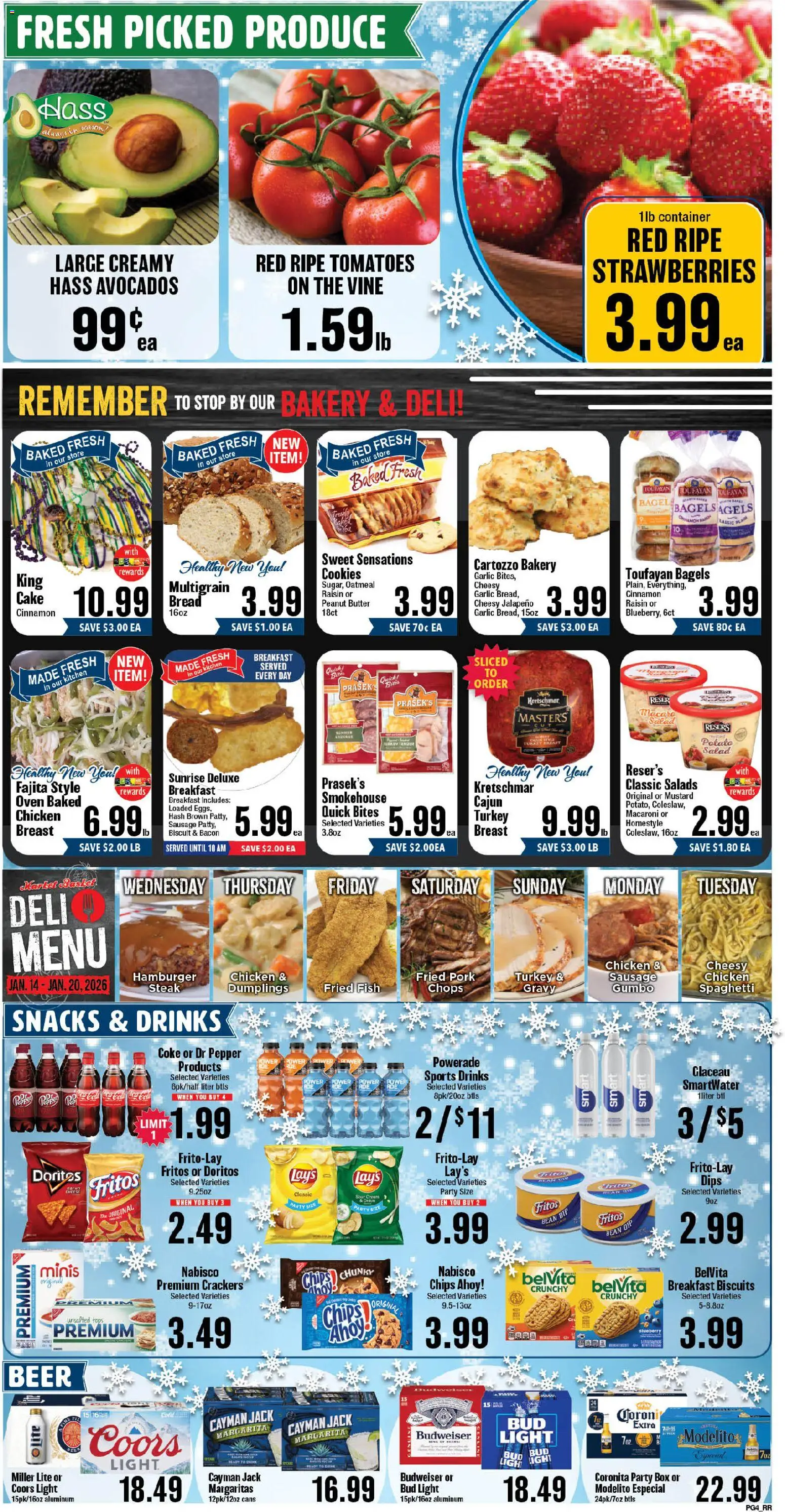 Market Basket Weekly Ad - valid from 14.01.2026 | Page: 4 | Products: Bakery, Sour cream, Strawberries, Pepper