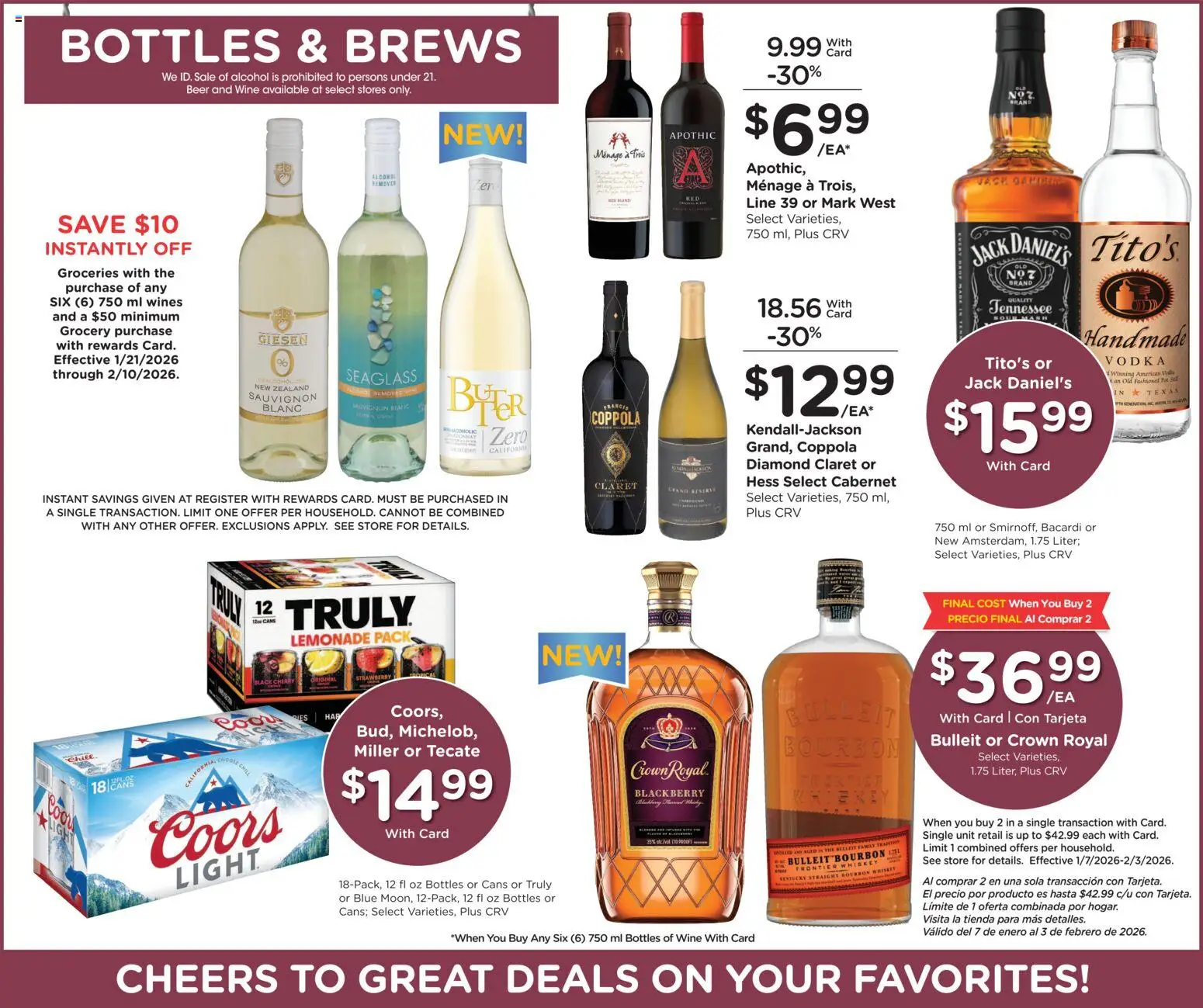 Ralphs Weekly Ad - valid from 21.01.2026 | Page: 10 | Products: Wine, Beer, Bourbon, Whiskey