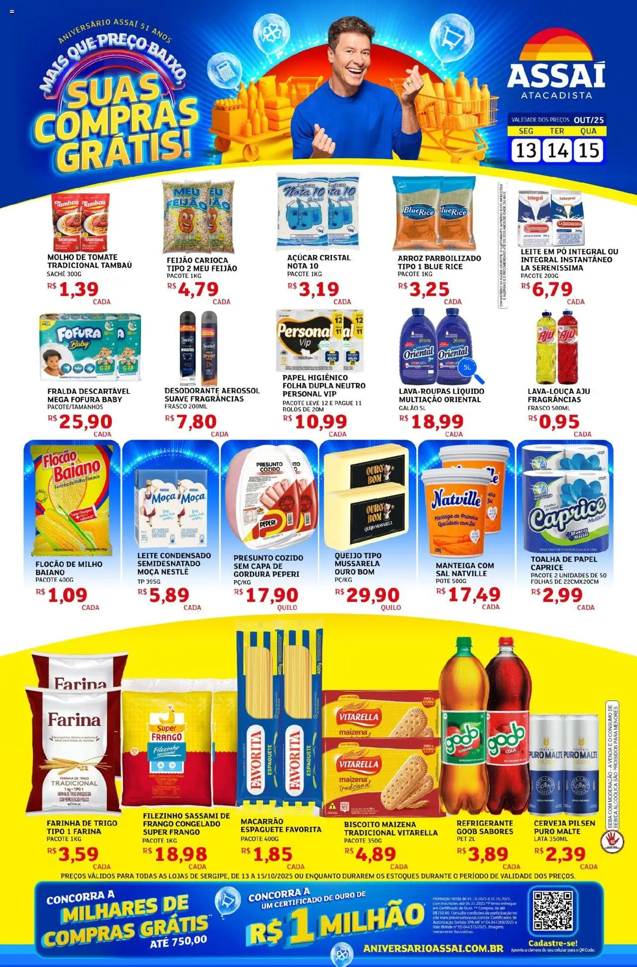 Assaí Atacadista Folheto - válido de 13.10.2025 | Página: 1 | Produtos: Biscoito, Queijo, Arroz, Sal