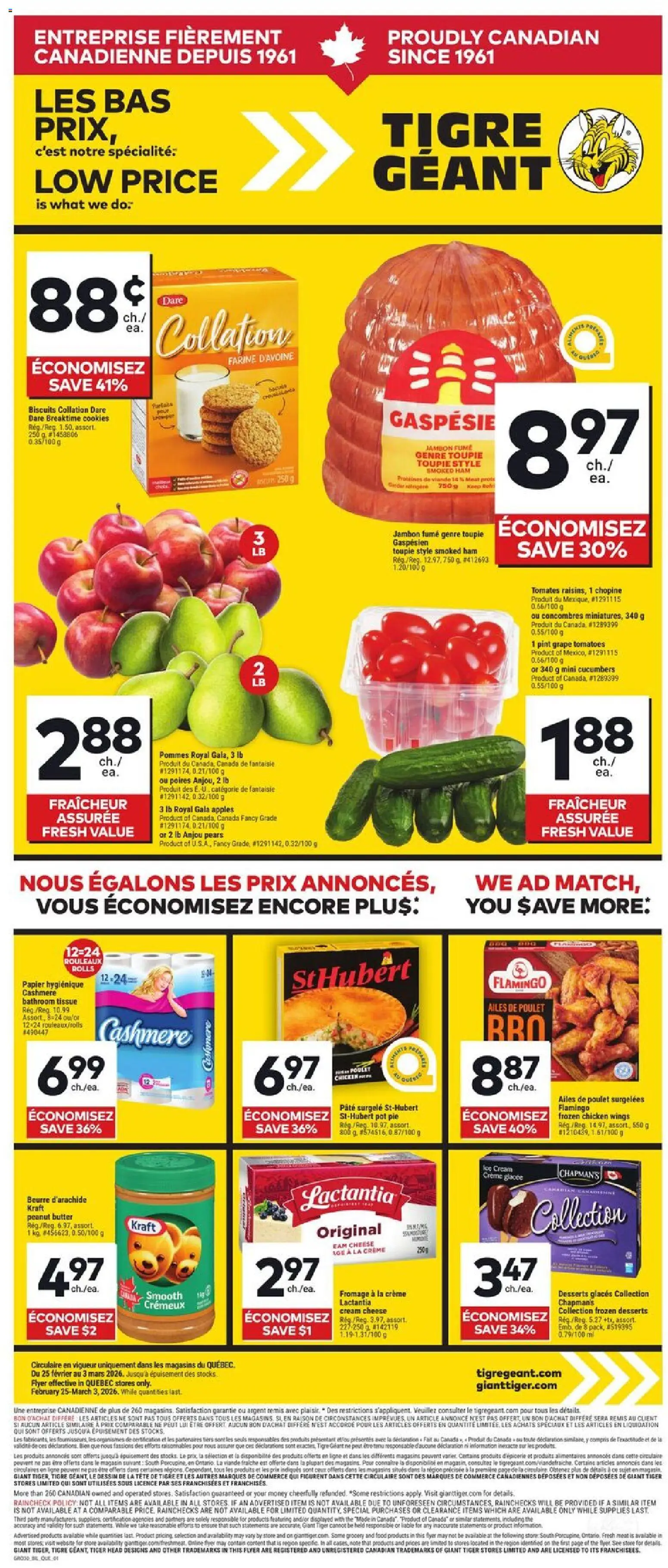 Giant Tiger flyer valid from 25.02.2026 | Page: 1 | Products: Cucumbers, Cheese, Ham, Chicken