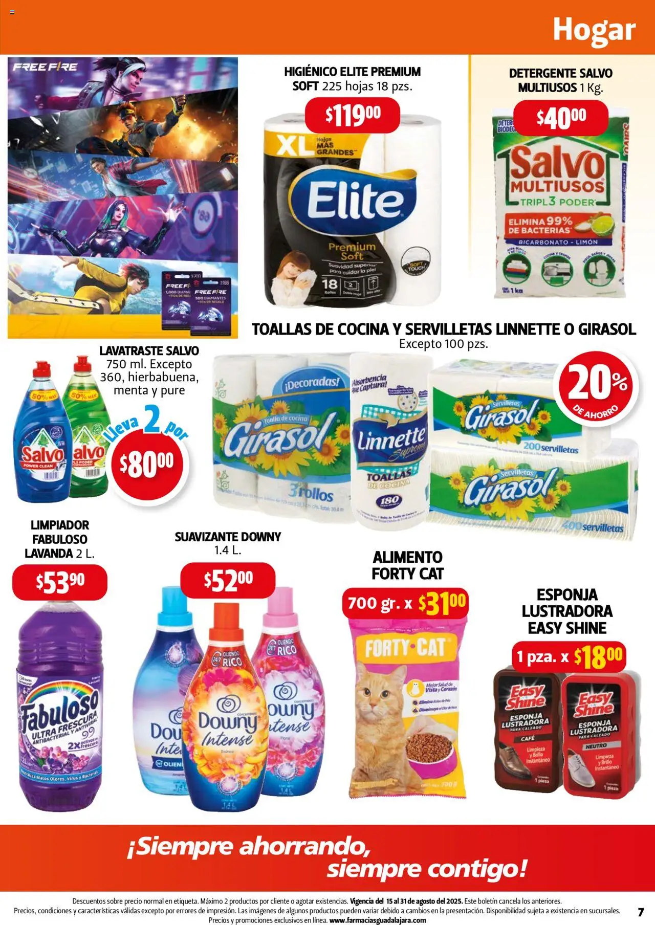 Nuevas ofertas de Farmacia Guadalajara válidas en toda la República Mexicana desde el 15.08.2025. ¡Encuentra las mejores ofertas en Farmacia Guadalajara - Catálogo! | Página: 7 | Productos: Detergente, Brillo, Suavizante, Cocina