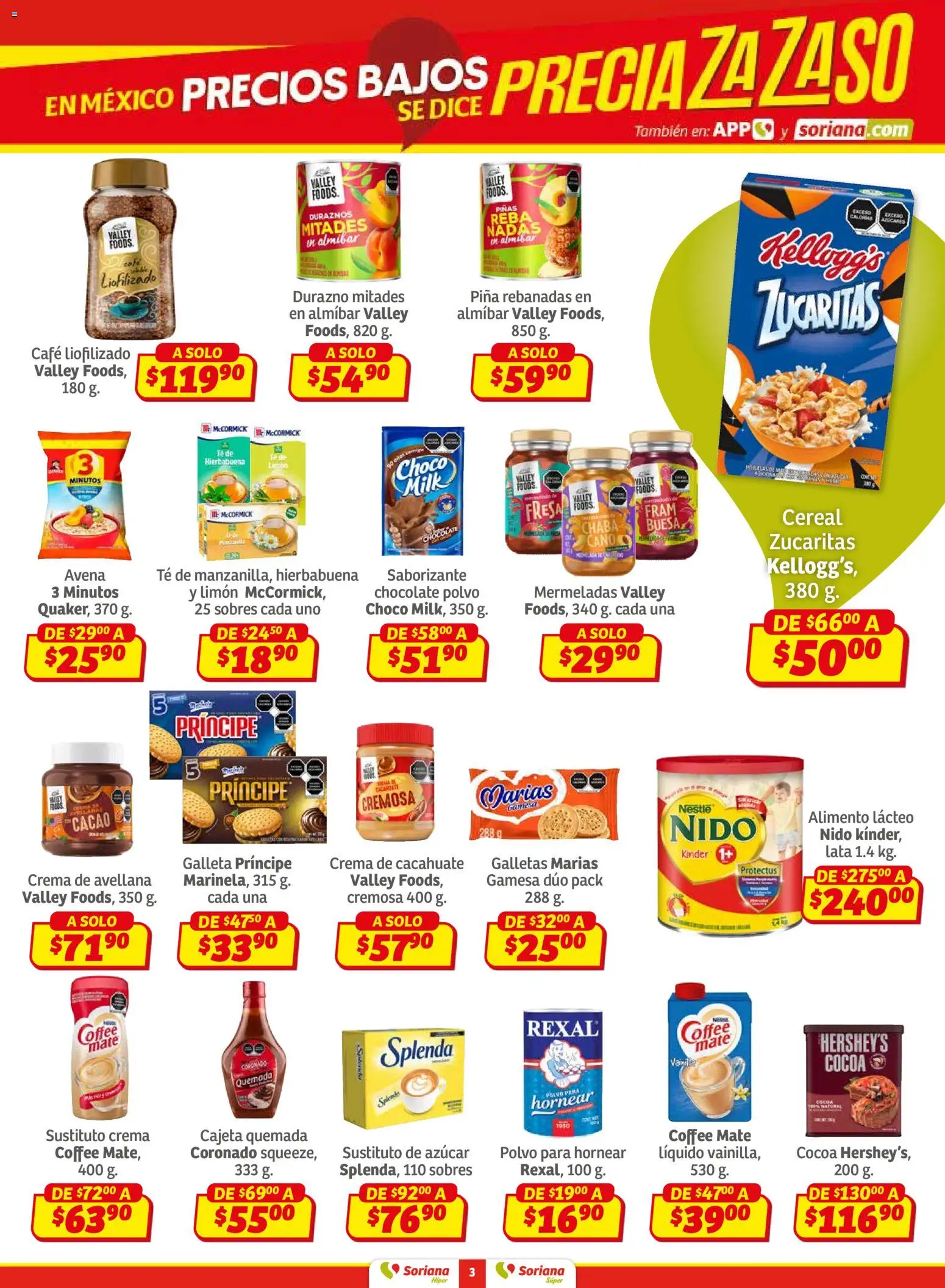Nuevas ofertas de Soriana válidas en toda la República Mexicana desde el 29.01.2026. ¡Encuentra las mejores ofertas en Soriana - Preciazazaso Súper: Chih, Coah, Dur, NL, SLP, Tamps, Zac! | Página: 3 | Productos: Azúcar, Avena, Galletas, Polvo