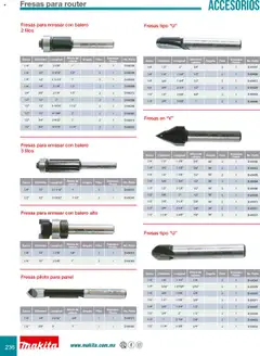 Vista previa de Makita catálogo Accesorios, nuevo folleto de la tienda, válido en México a partir del 08.07.2024 | Página: 236 | Productos: Fresas