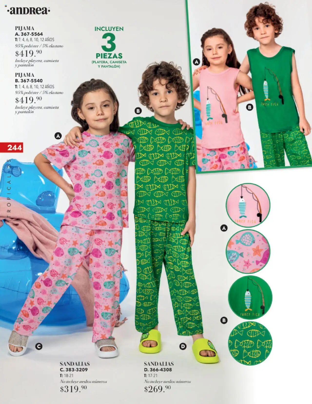 Nuevas ofertas de Andrea válidas en toda la República Mexicana desde el 17.08.2025. ¡Encuentra las mejores ofertas en Andrea - Catálogo Tropical Otoño / Invierno! | Página: 244 | Productos: Pijama, Sandalias, Camiseta