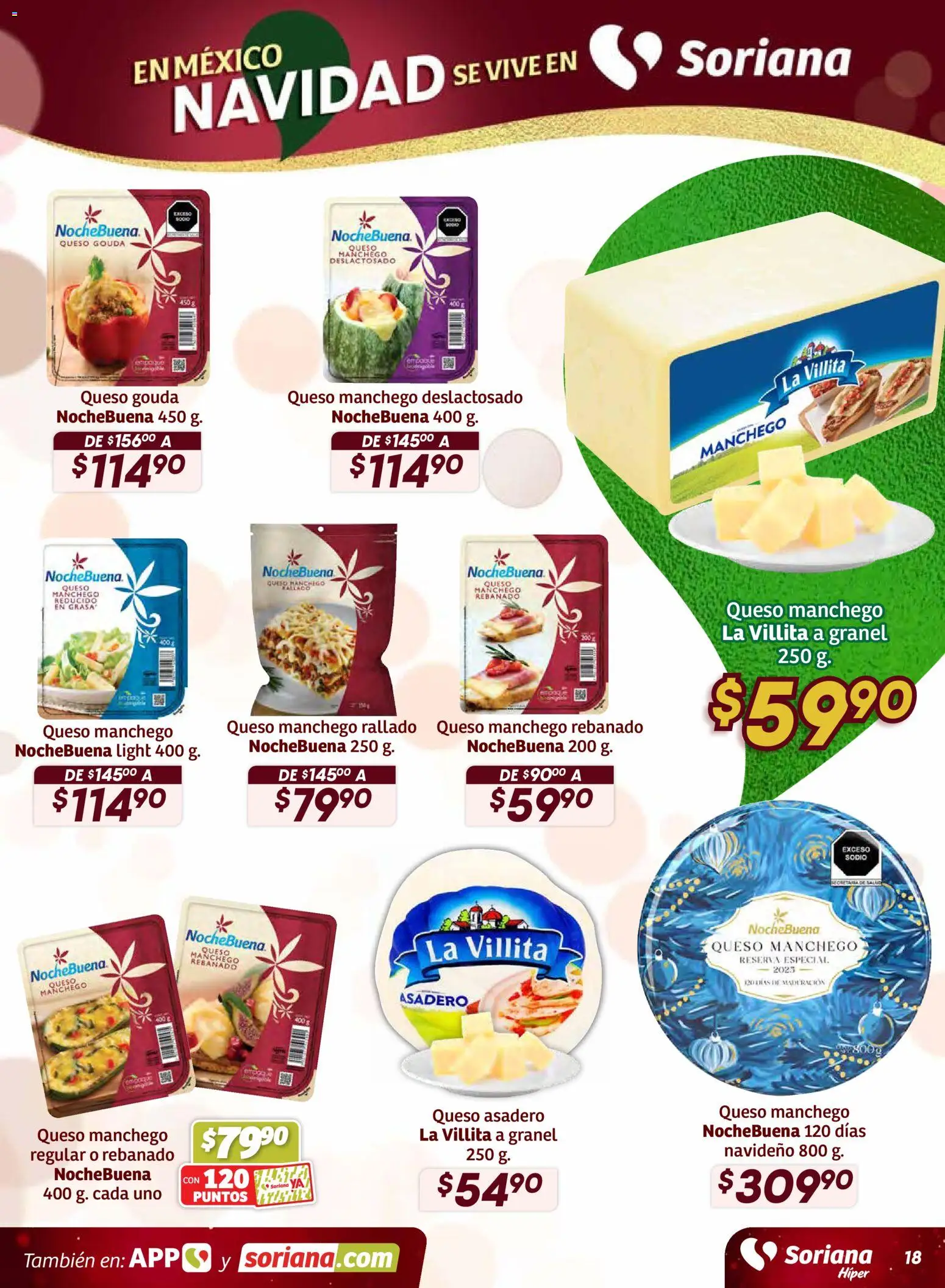 Nuevas ofertas de Soriana válidas en toda la República Mexicana desde el 11.12.2025. ¡Encuentra las mejores ofertas en Soriana - Preciazazaso Híper: Edo Mex, Gro, Hgo, Mor, Pue, Qto, Tlax, Ver! | Página: 18 | Productos: Queso