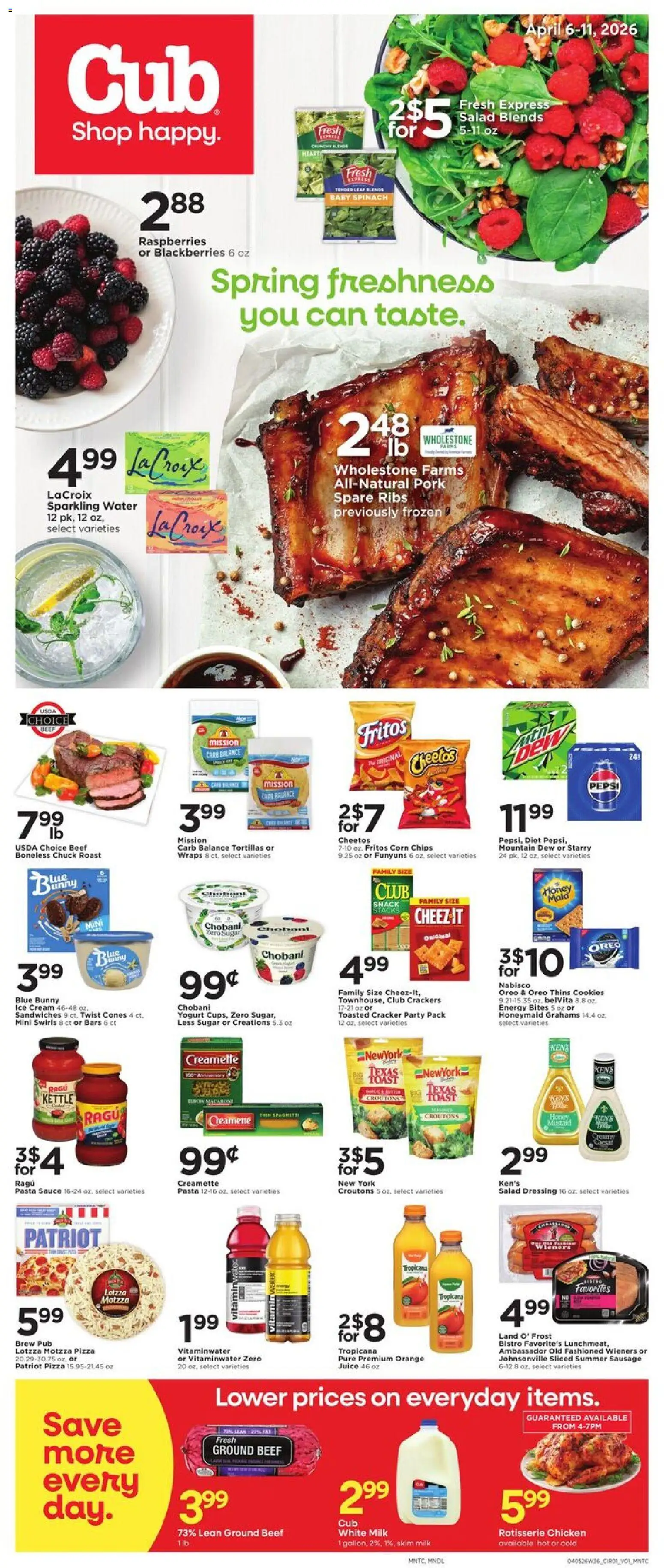 Cub Foods Weekly Ad - valid from 06.04.2026 | Page: 1 | Products: Pasta, Cookies, Ice cream, Sausage
