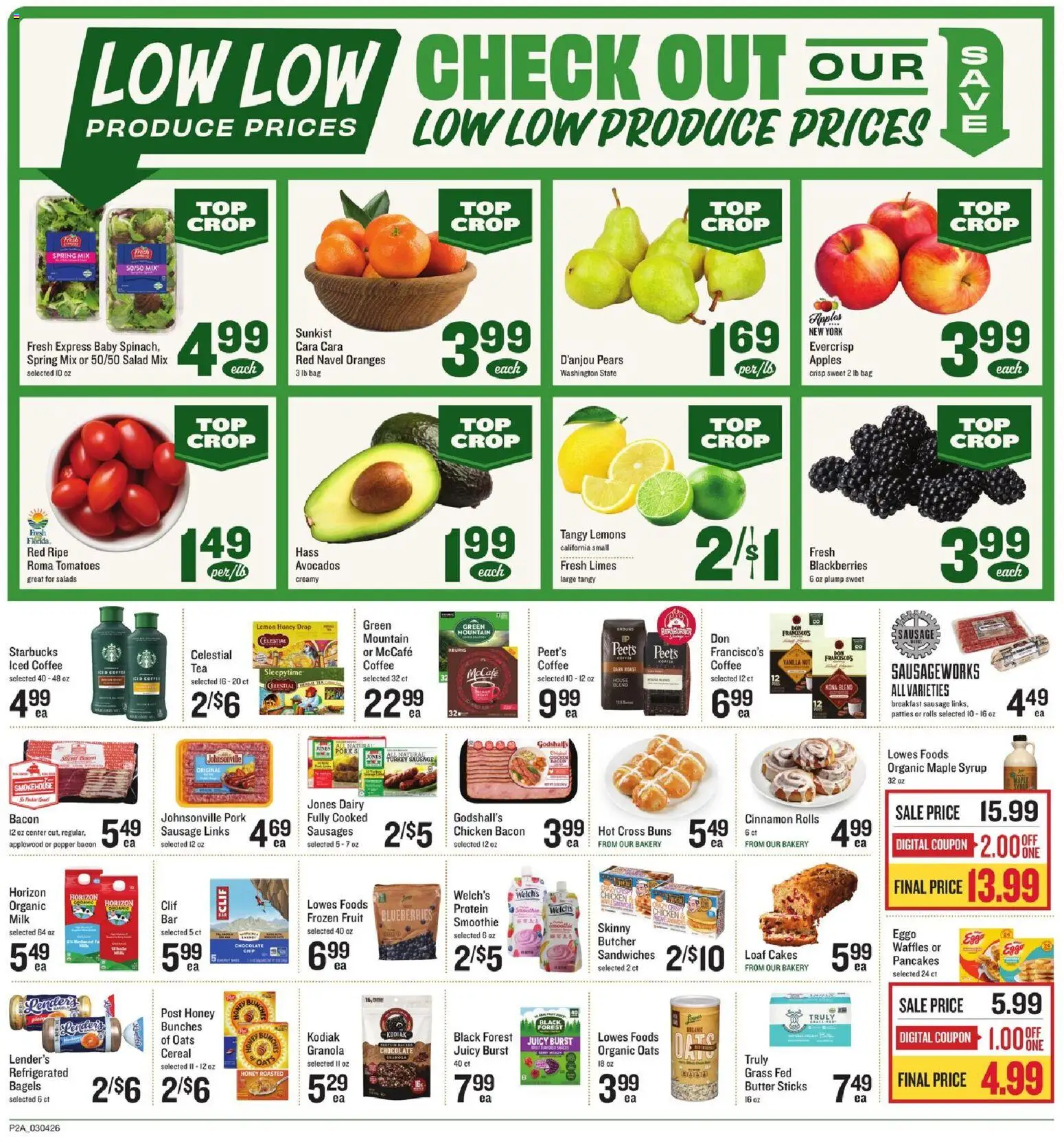 Lowes Foods Weekly Ad - valid from 04.03.2026 | Page: 2 | Products: Bakery, Apples, Sausage, Blueberries