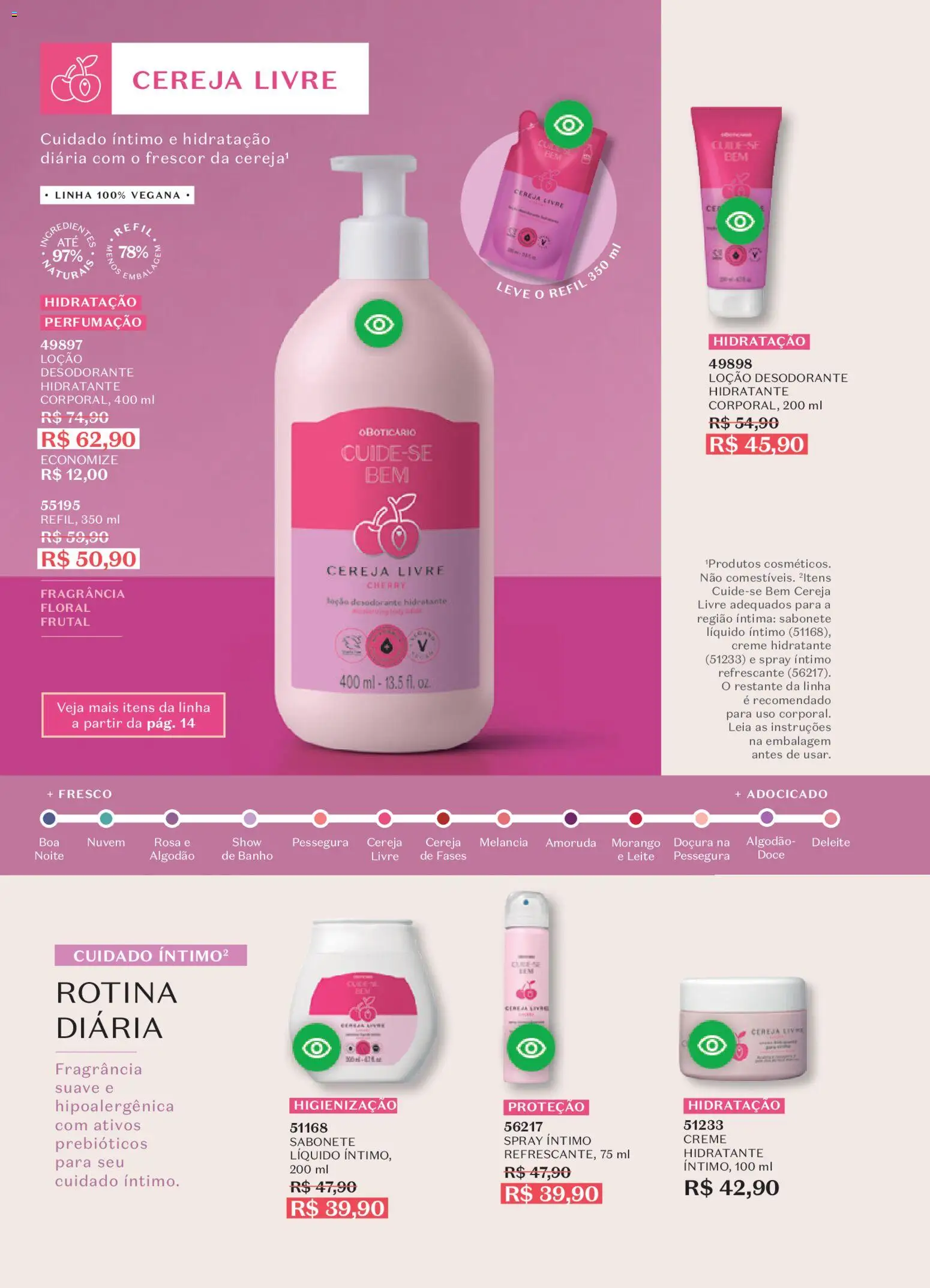 O Boticário Folheto - válido de 09.02.2026 | Página: 12 | Produtos: Cereja, Desodorante, Creme, Algodão
