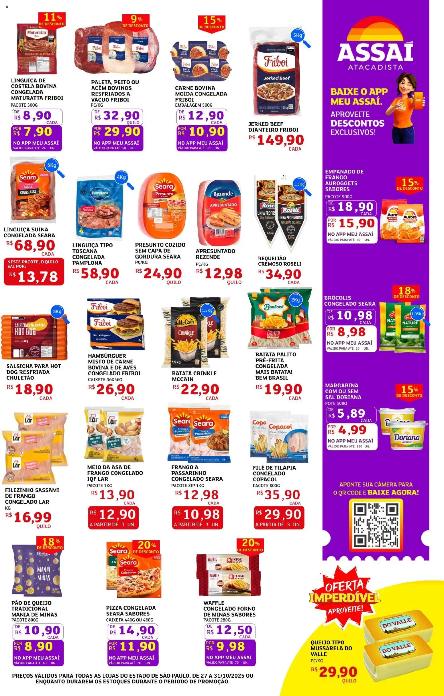 Assaí Atacadista Folheto - válido de 27.10.2025 | Página: 5 | Produtos: Presunto, Carne, Hambúrguer, Câmera