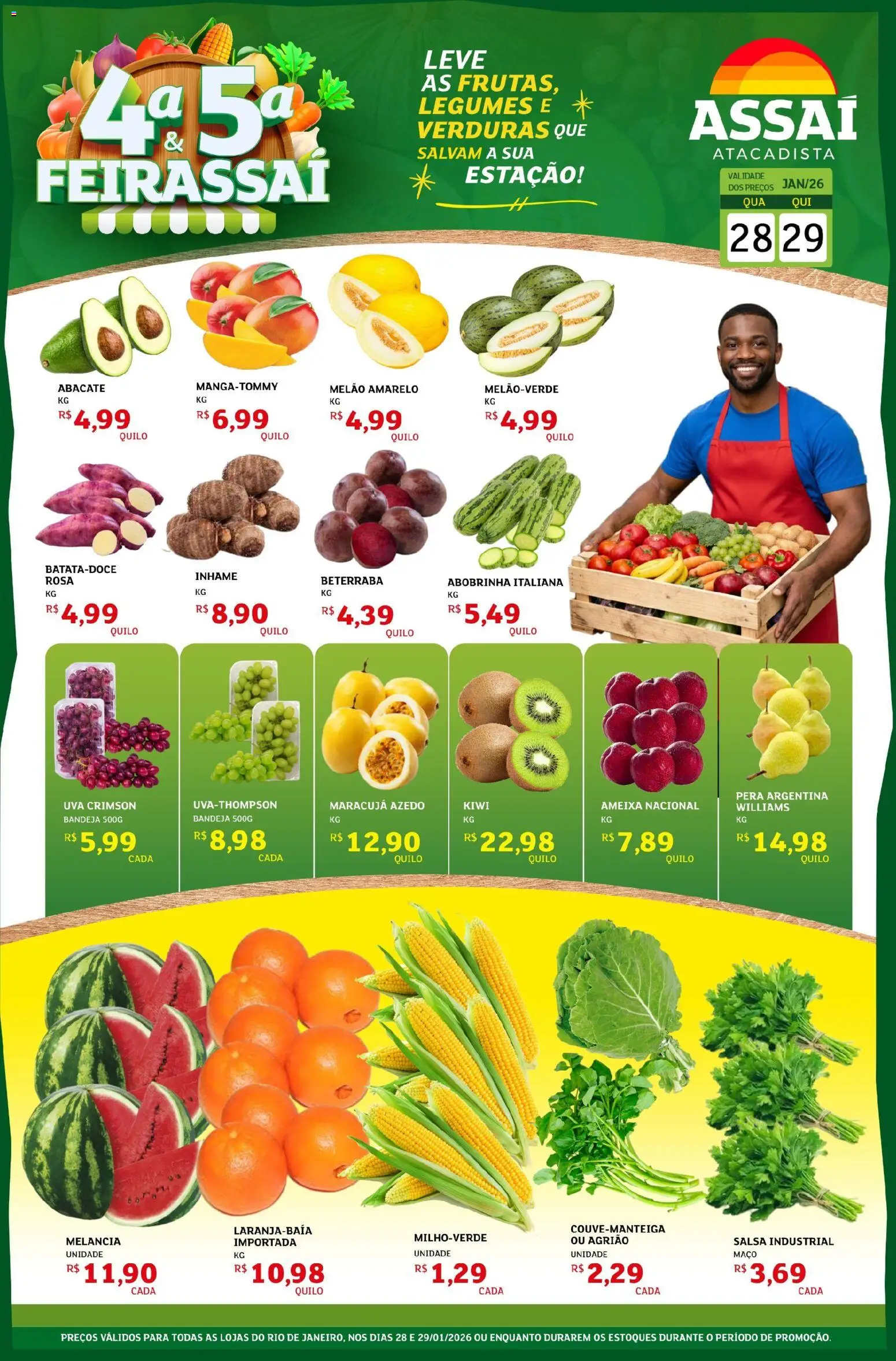 Assaí Atacadista Folheto - válido de 28.01.2026 | Página: 1 | Produtos: Melão, Pera, Agrião, Kiwi