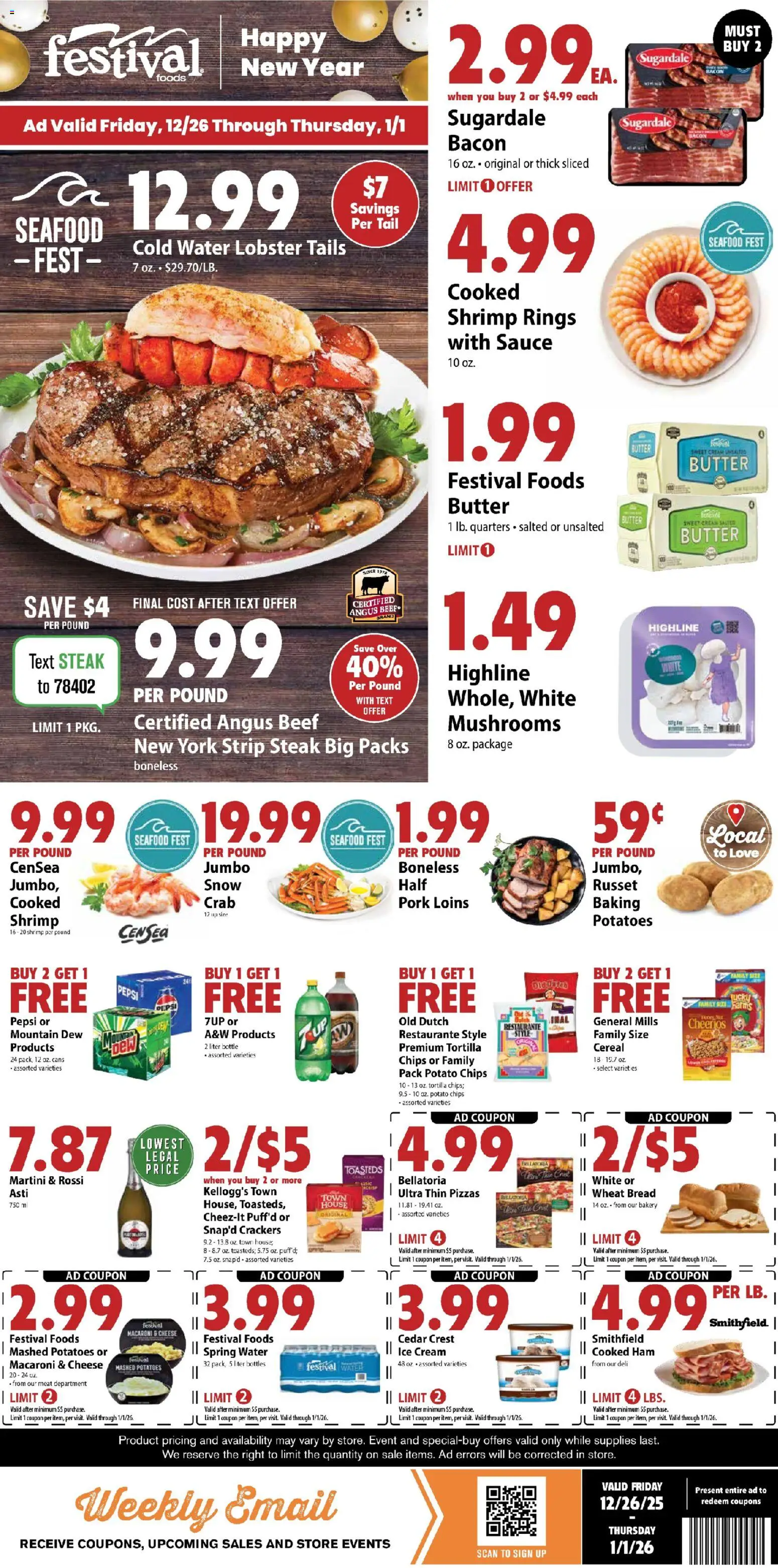 Festival Foods Weekly Ad - valid from 26.12.2025 | Page: 1 | Products: Butter, Beef, Potatoes, Sauce
