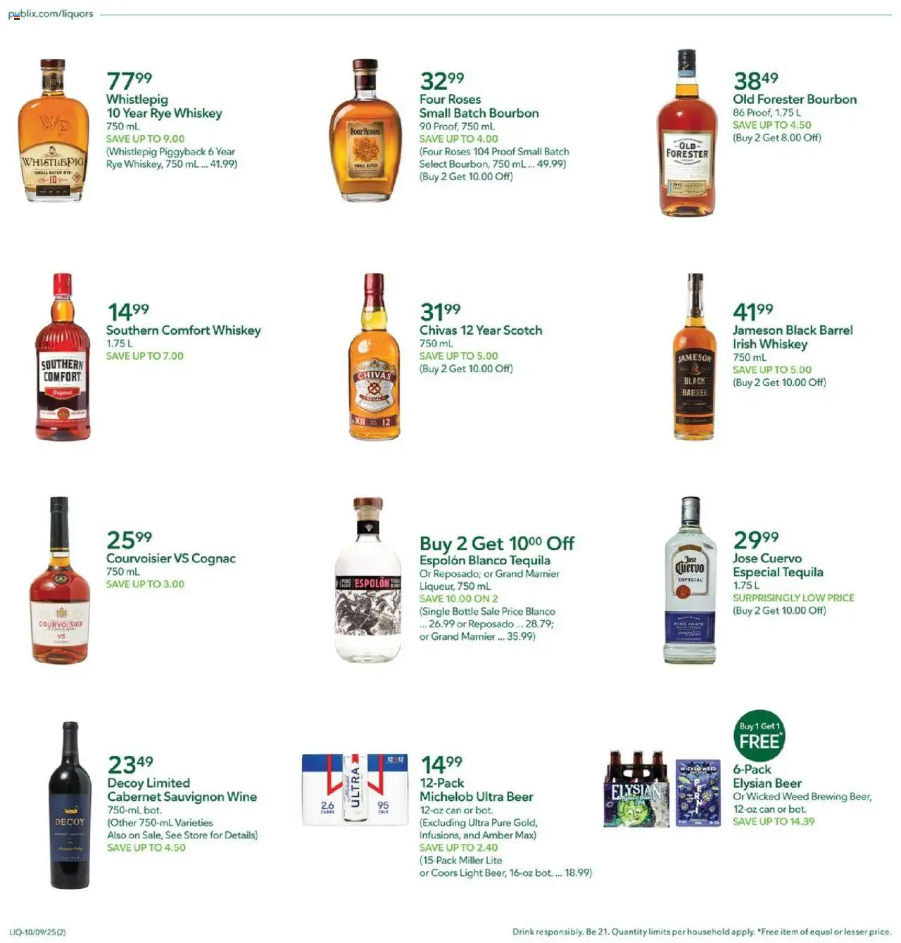 Publix Liquor - valid from 09.10.2025 | Page: 2 | Products: Wine, Beer, Bourbon, Whiskey