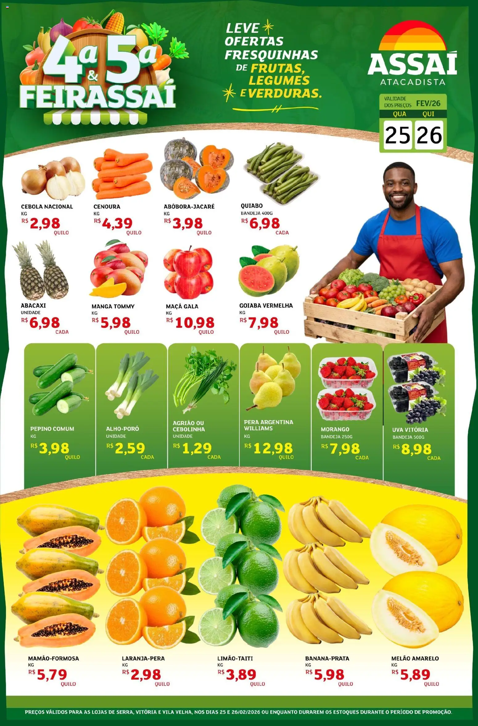 Assaí Atacadista Folheto - válido de 25.02.2026 | Página: 1 | Produtos: Pera, Cebola, Quiabo, Cenoura