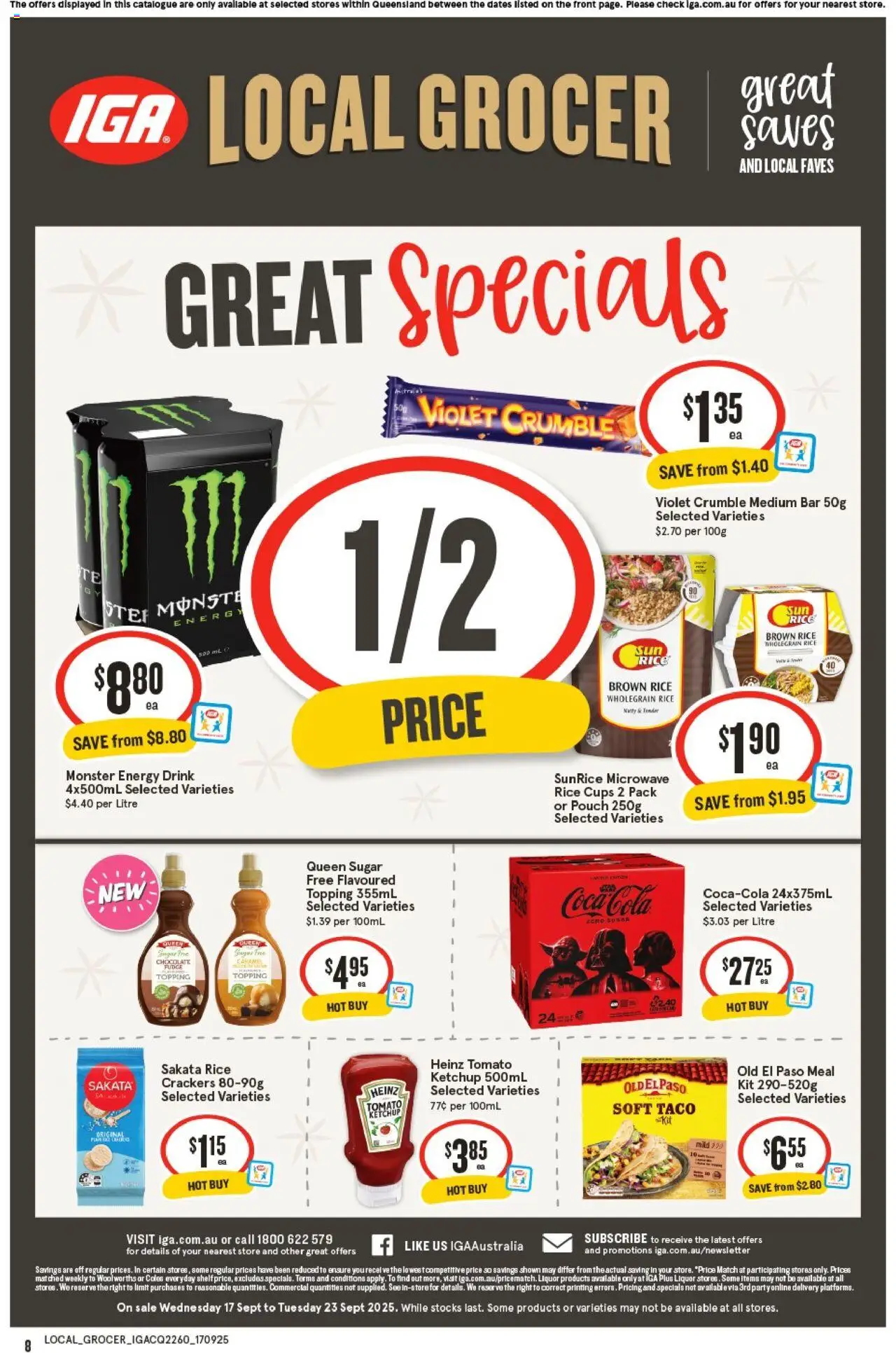 IGA catalogue - valid from 17.09.2025 | Page: 8 | Products: Crackers, Chocolate, Ketchup, Microwave