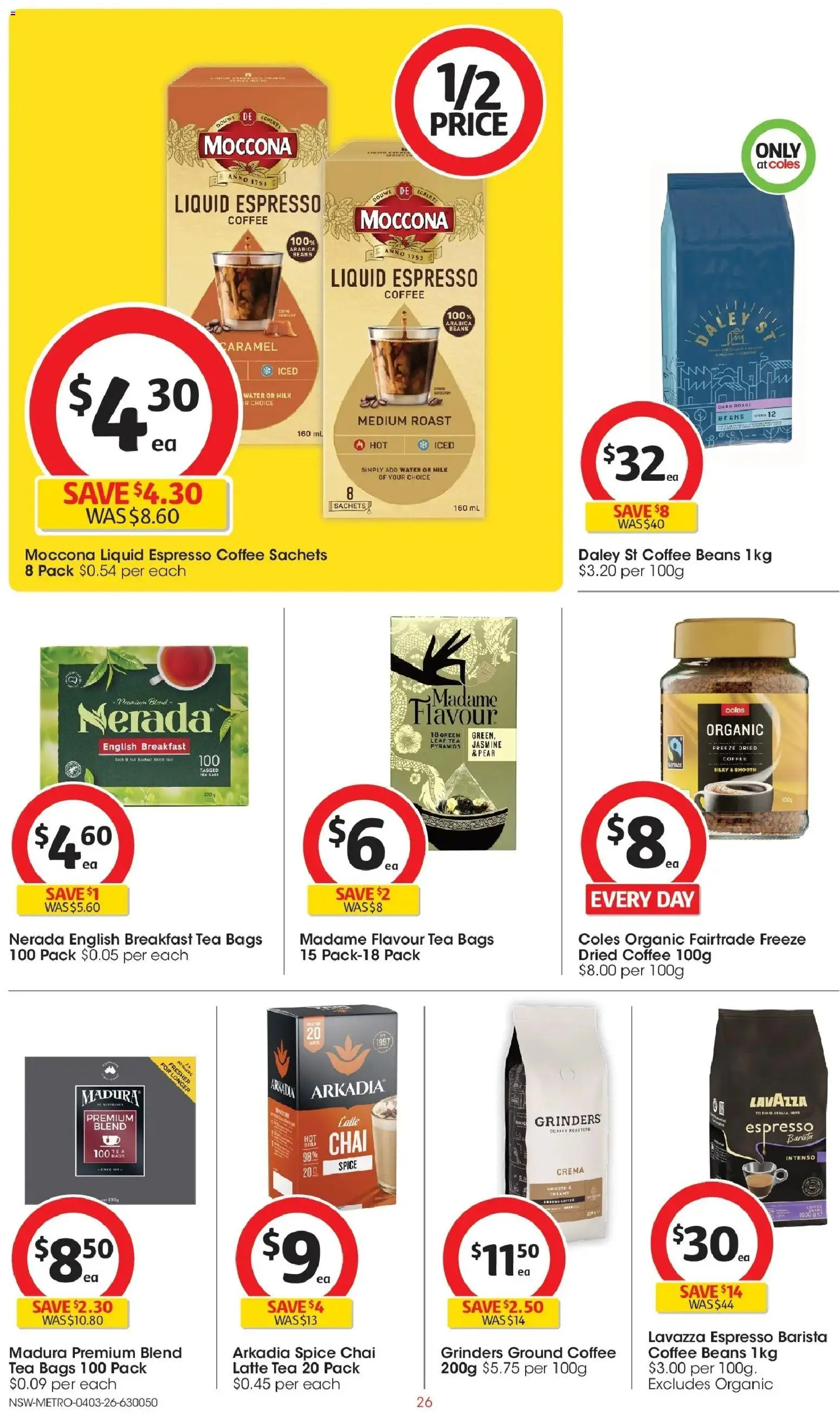 Coles catalogue - valid from 04.03.2026 | Page: 26 | Products: Milk, Tea, Pear, Moccona