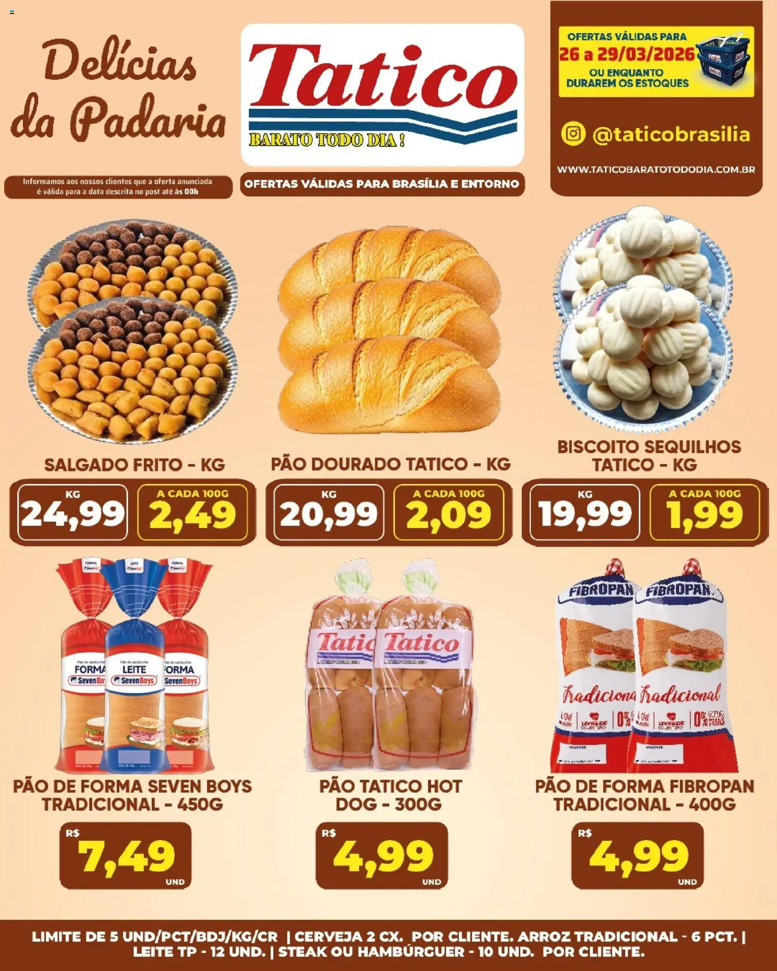 Tatico Folheto - válido de 30.03.2026 | Página: 5 | Produtos: Leite, Arroz, Pão de forma, Hambúrguer
