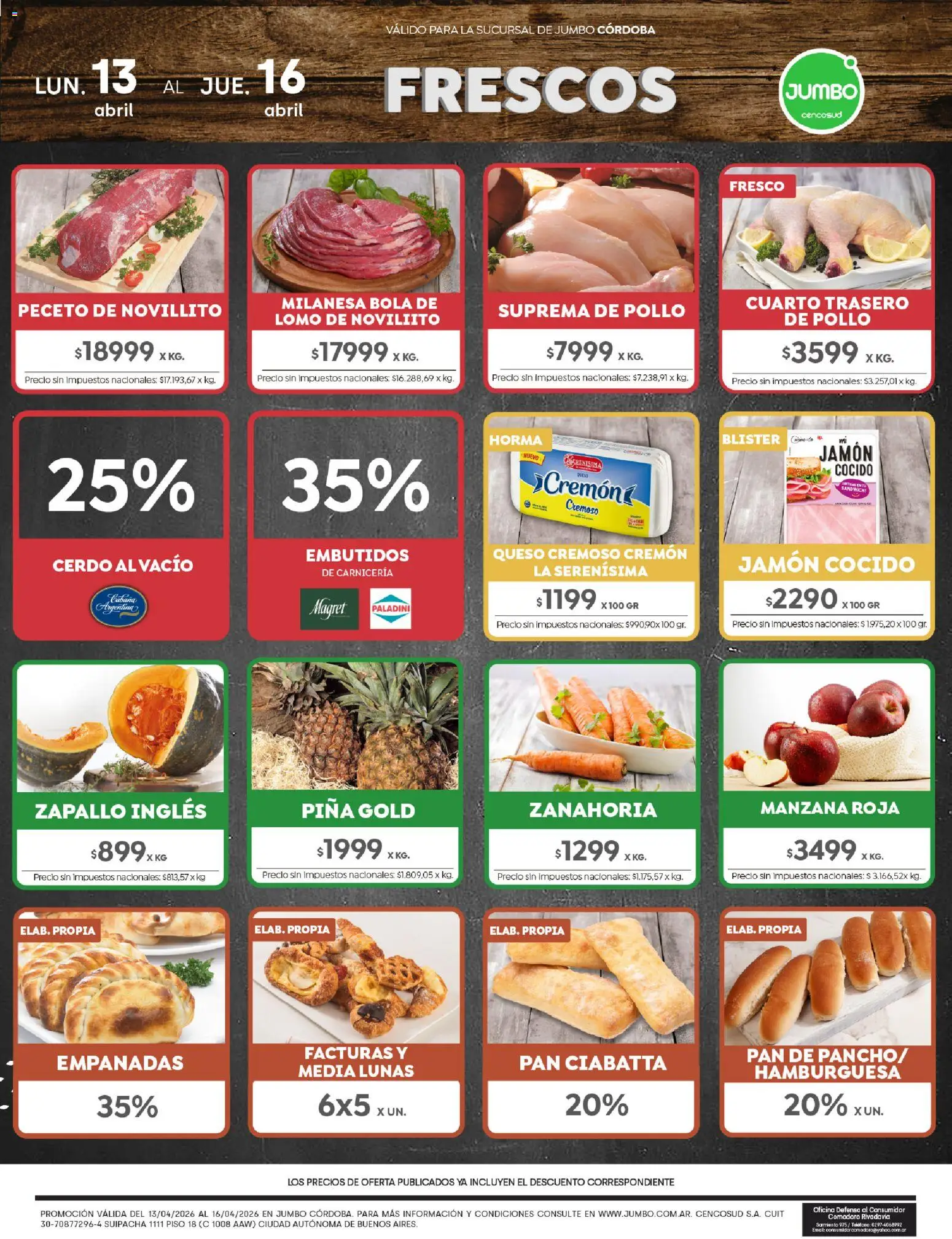 Jumbo - Ofertas | Córdoba │ válido desde el 13.04.2026 | Página: 1 | Productos: Milanesa, Jamón cocido, Piña, Zanahoria