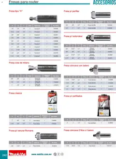 Vista previa de Makita catálogo Accesorios, nuevo folleto de la tienda, válido en México a partir del 08.07.2024 | Página: 242 | Productos: Fresa, Fresas