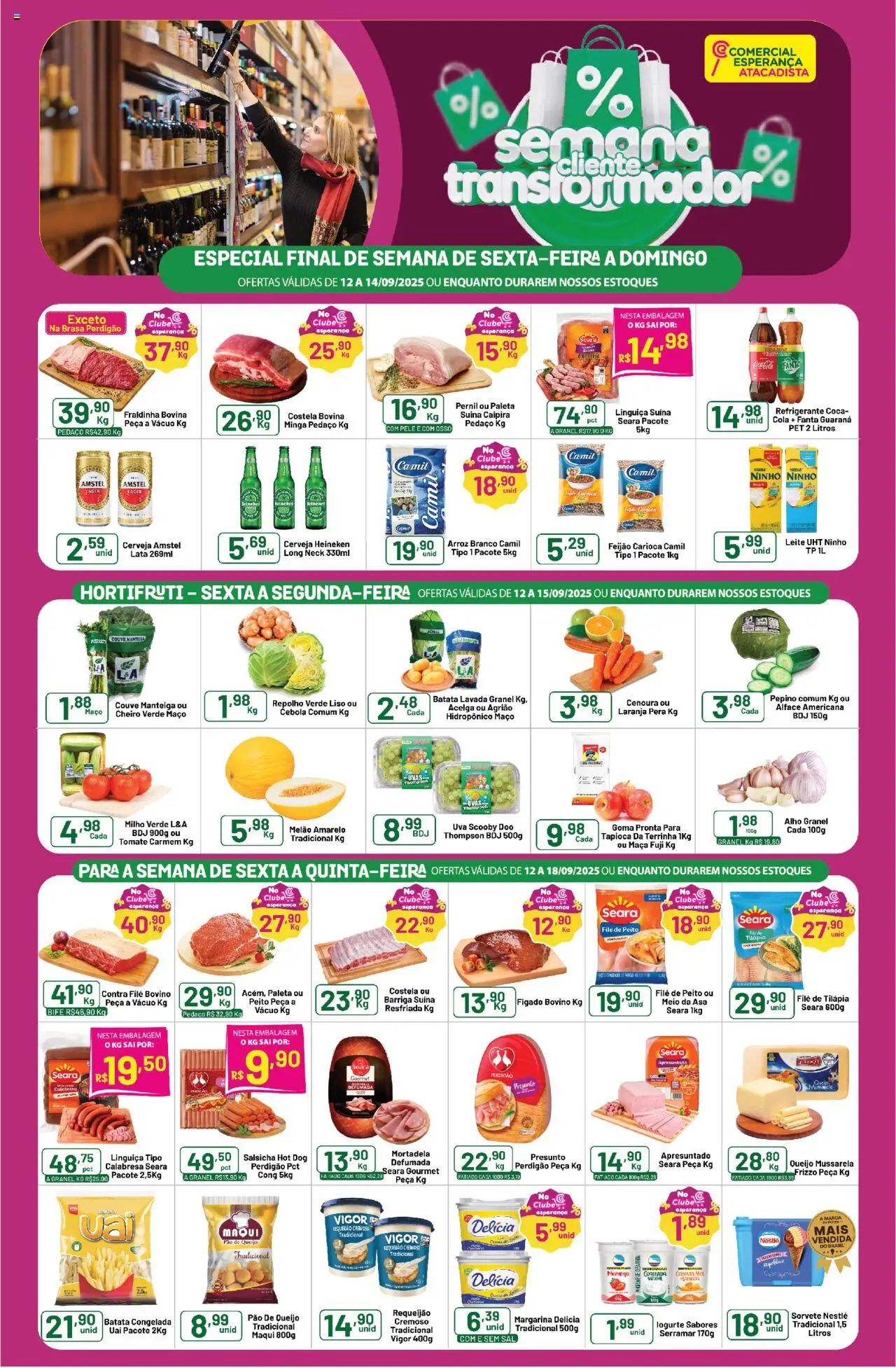 Comercial Esperança Folheto - válido de 12.09.2025 | Página: 1 | Produtos: Tapioca, Contra filé, Filé de tilápia, Mussarela