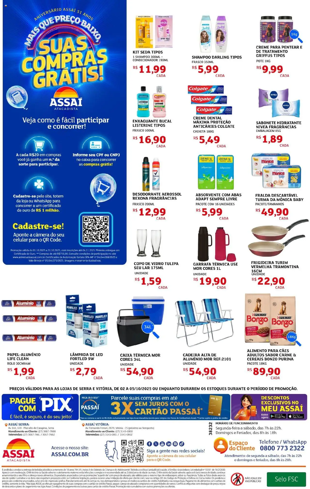 Assaí Atacadista Folheto - válido de 02.10.2025 | Página: 8 | Produtos: Frigideira, Base, Creme dental, Sempre Livre