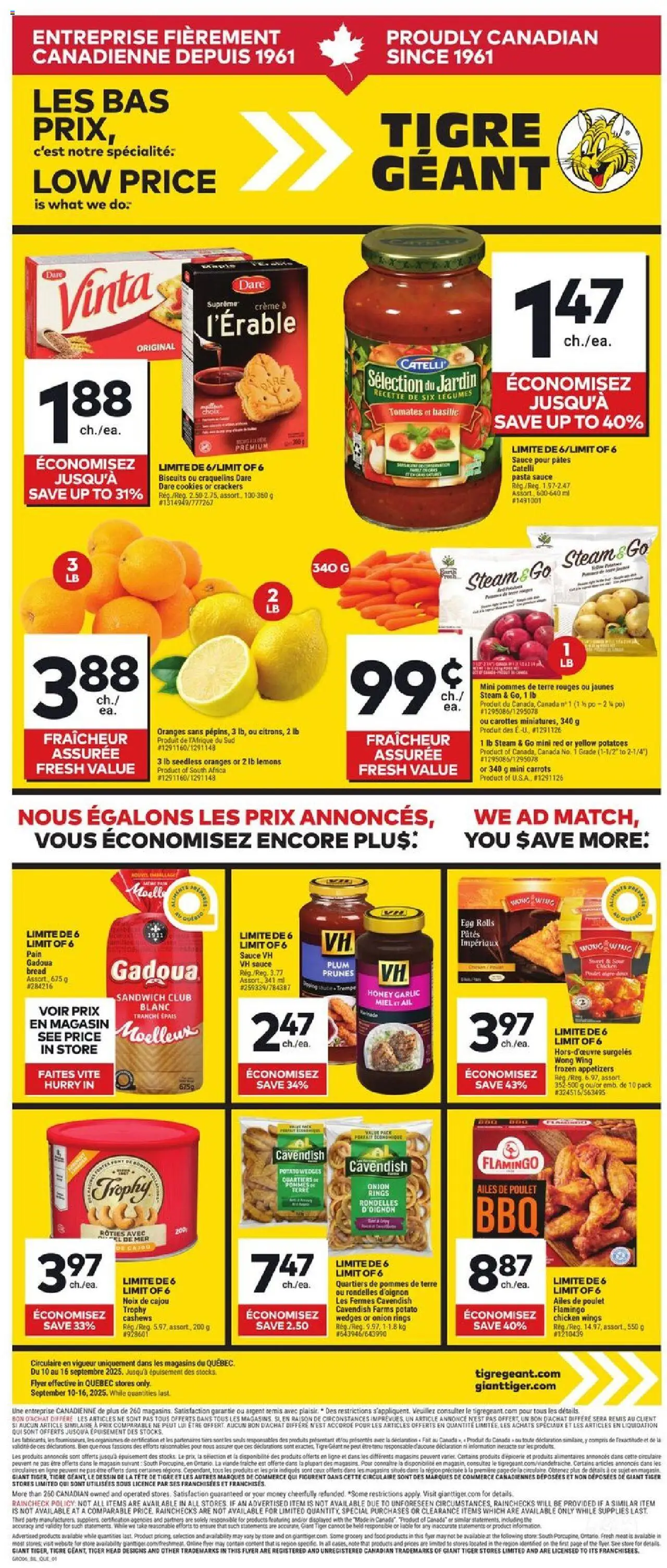 Giant Tiger flyer valid from 10.09.2025 | Page: 1 | Products: Carrot, Cookies, Chicken wings, Potatoes