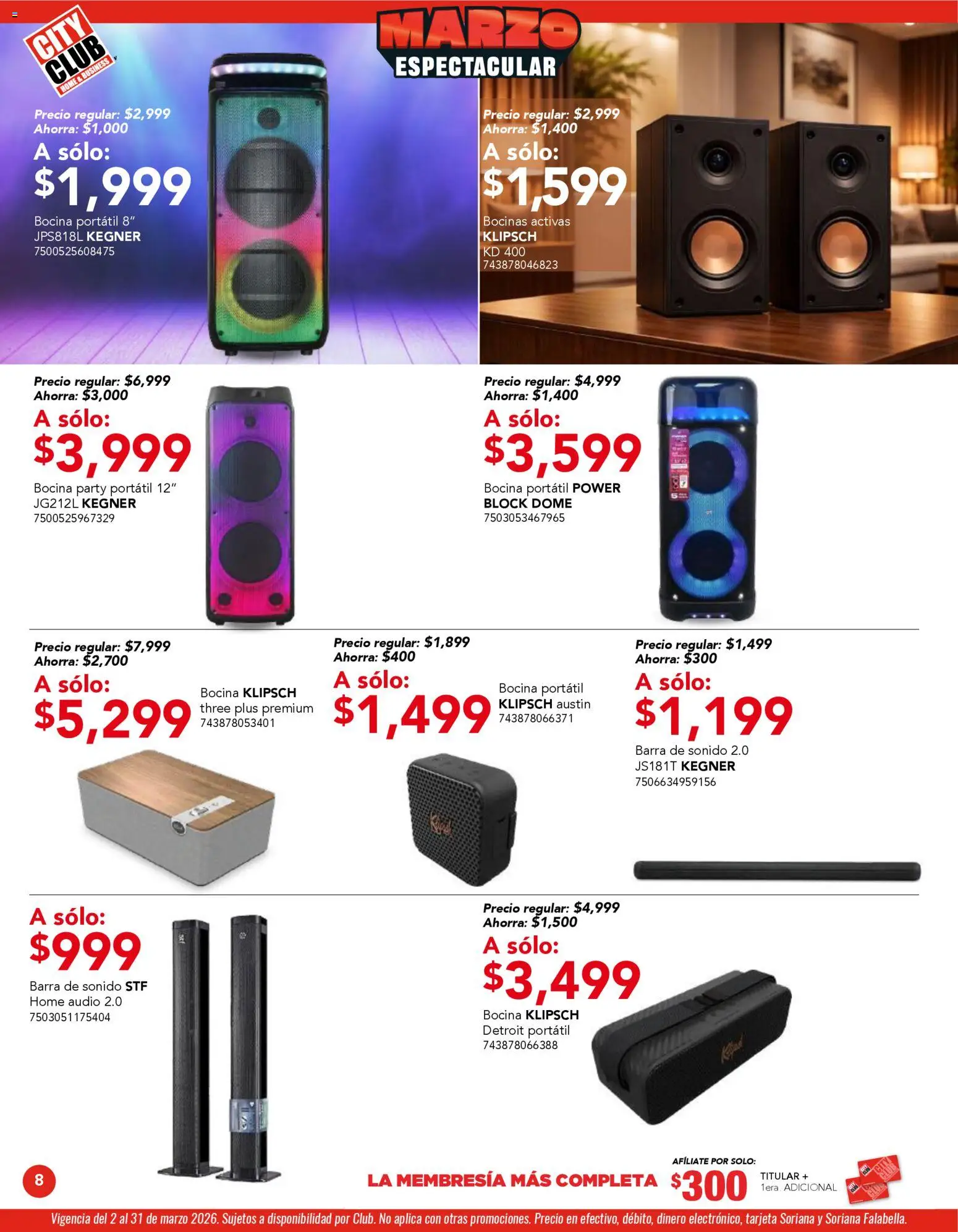 Nuevas ofertas de City Club válidas en toda la República Mexicana desde el 02.03.2026. ¡Encuentra las mejores ofertas en City Club catálogo! | Página: 8 | Productos: Audio, Bocina, Barra