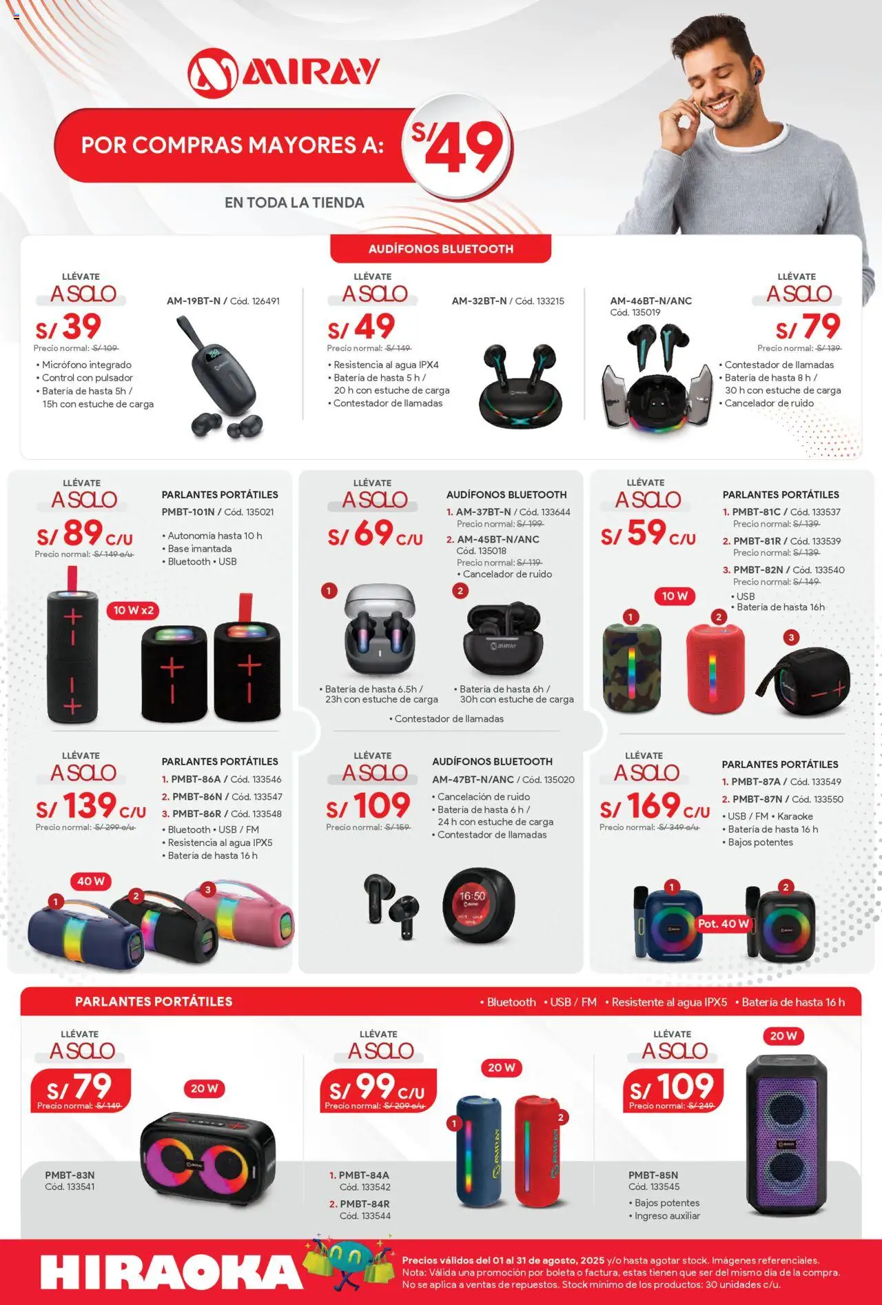 Catálogo Hiraoka válido desde 01.08.2025 | Página: 3 | Productos: Batería, Audífonos, Micrófono, USB
