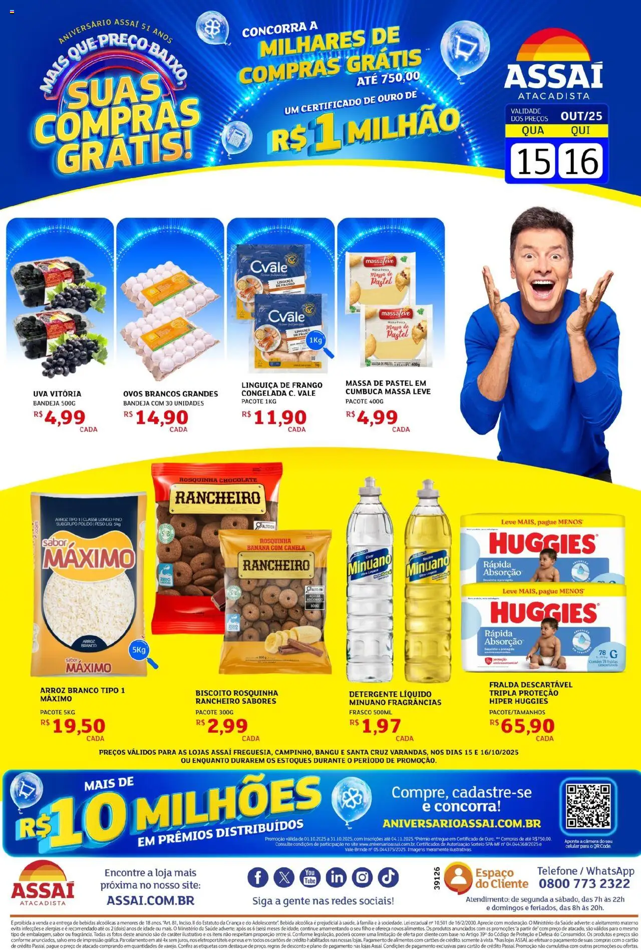 Assaí Atacadista Folheto - válido de 15.10.2025 | Página: 1 | Produtos: Arroz, Base, Bandeja, Câmera