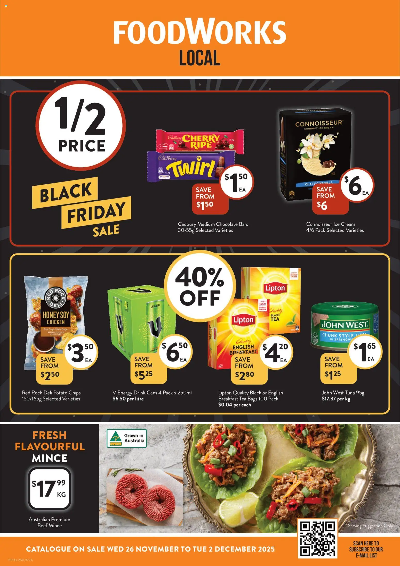 Foodworks catalogue - valid from 26.11.2025 | Page: 1 | Products: Energy drink, Honey, Tea, Tuna