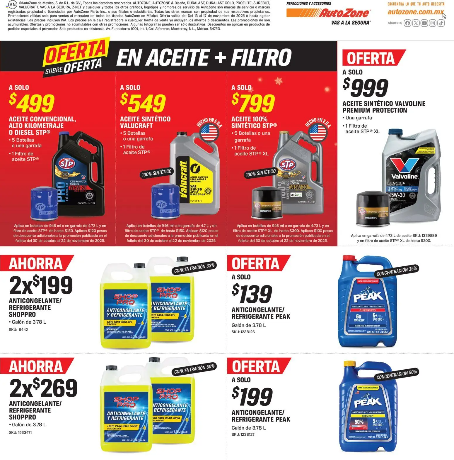 Nuevas ofertas de AutoZone válidas en toda la República Mexicana desde el 13.11.2025. ¡Encuentra las mejores ofertas en AutoZone Buen Fin! | Página: 4 | Productos: Aceite, Caja, Sobre