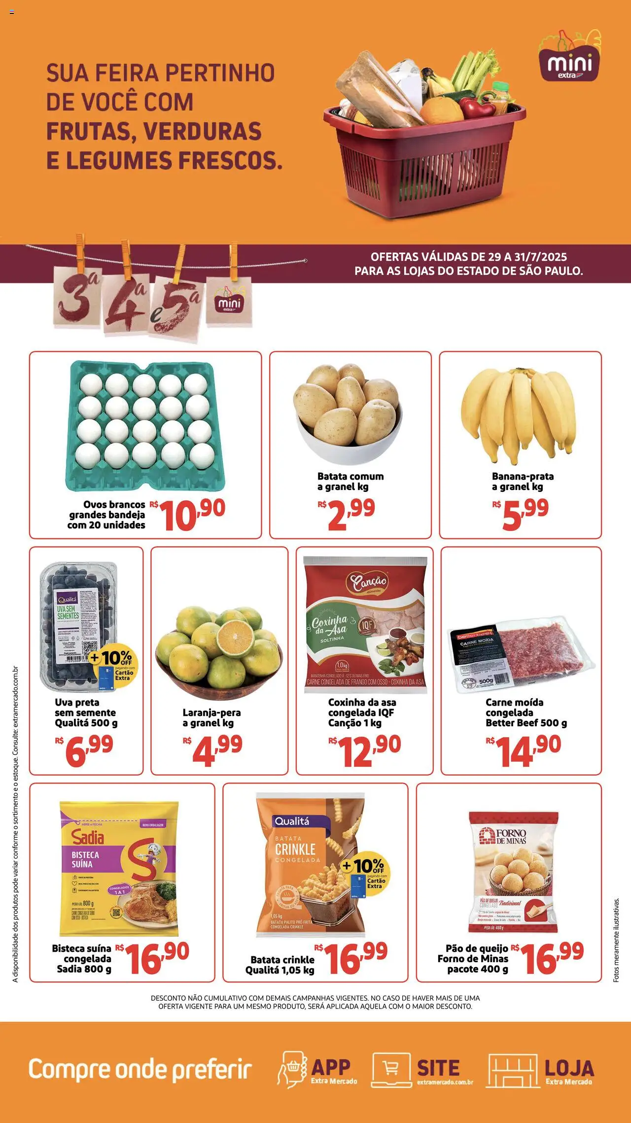 Mini Extra Folheto - válido de 29.07.2025 | Página: 1 | Produtos: Carne, Bandeja, Frango, Pão de queijo