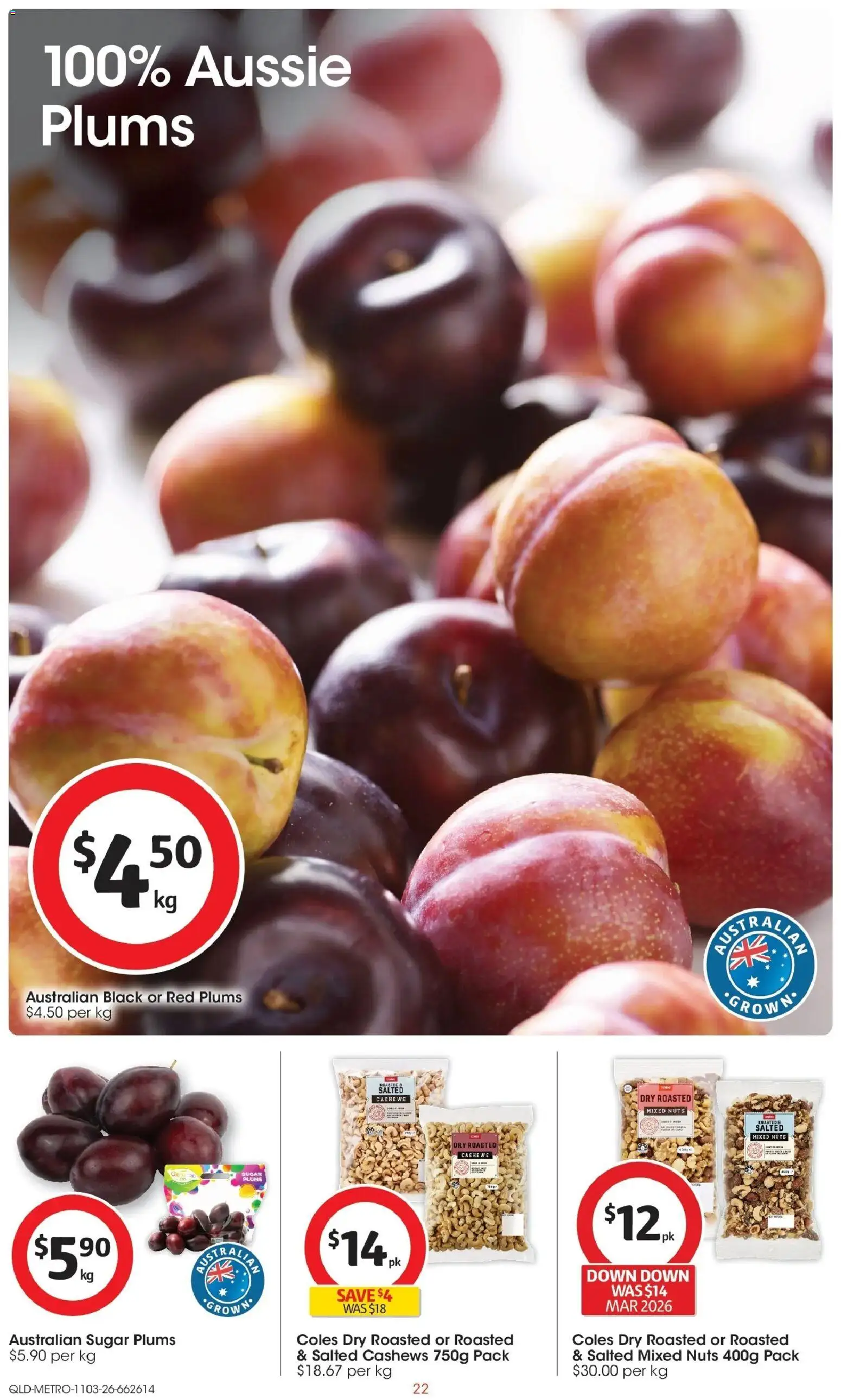 Coles catalogue - valid from 11.03.2026 | Page: 22 | Products: Nuts, Sugar, Plums