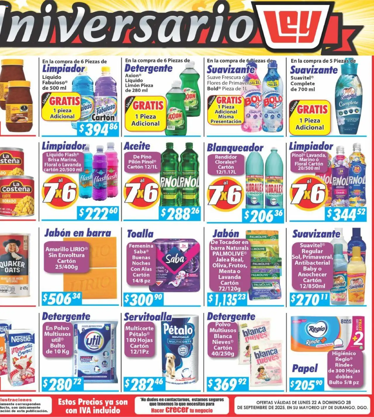 Nuevas ofertas de Casa Ley válidas en toda la República Mexicana desde el 22.09.2025. ¡Encuentra las mejores ofertas en Casa Ley - Folleto Mayoreo! | Página: 6 | Productos: Crema, Toalla, Barra, Jabón