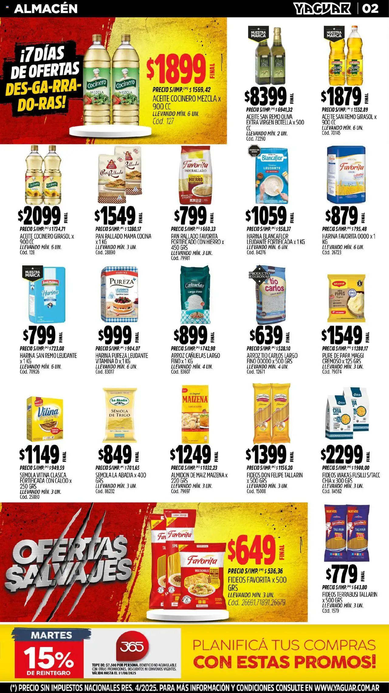 Yaguar - Mendoza │ válido desde el 04.08.2025 | Página: 2 | Productos: Harina, Aceite, Oliva, Fideos