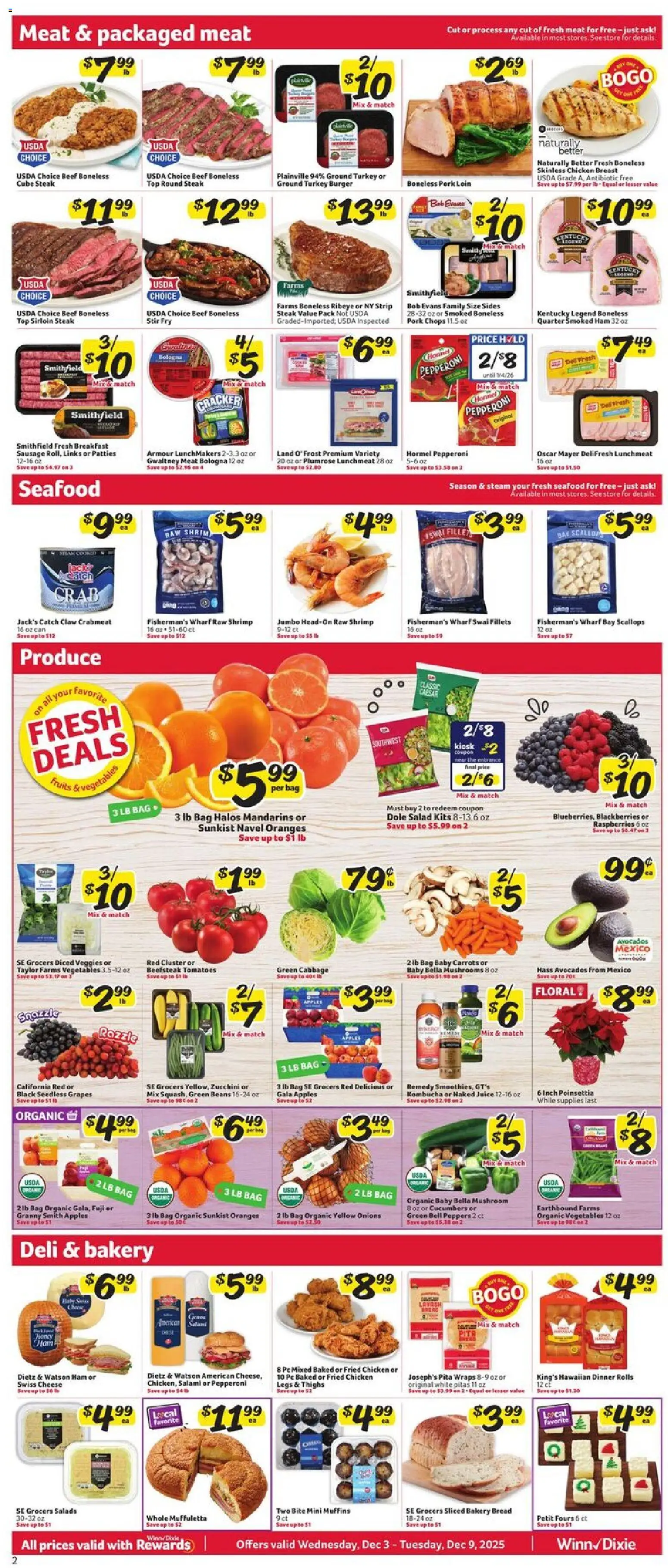 Winn Dixie Weekly Circular - LA - valid from 03.12.2025 | Page: 2 | Products: Mandarins, Cheese, Vegetables, Sausage