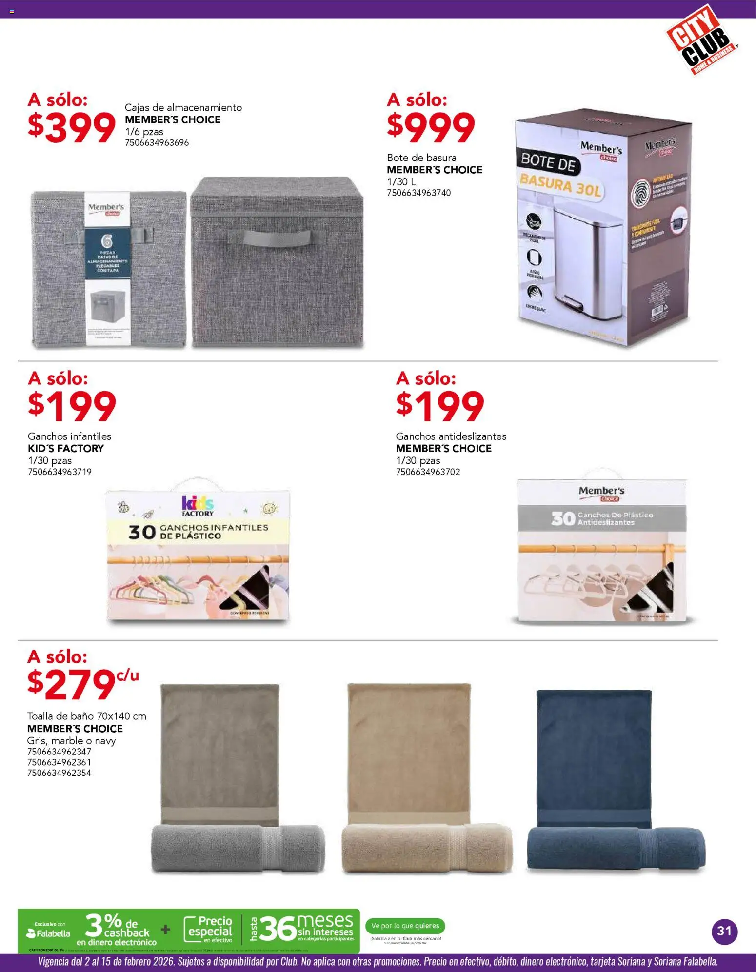 Nuevas ofertas de City Club válidas en toda la República Mexicana desde el 02.02.2026. ¡Encuentra las mejores ofertas en City Club catálogo! | Página: 31 | Productos: Toalla, Baño, Bote de basura
